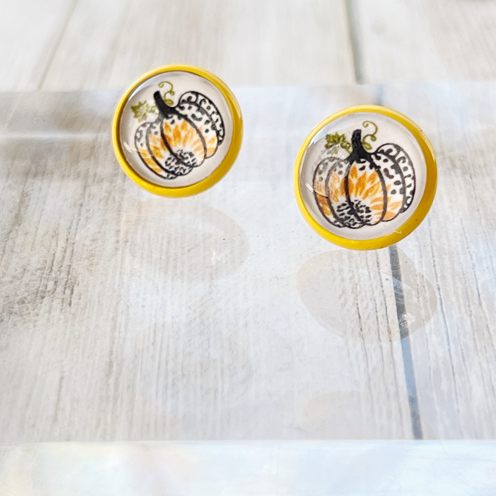 Pumpkin & Sunflower Yellow Stud Earrings: Unique Autumn Accents for Your Style