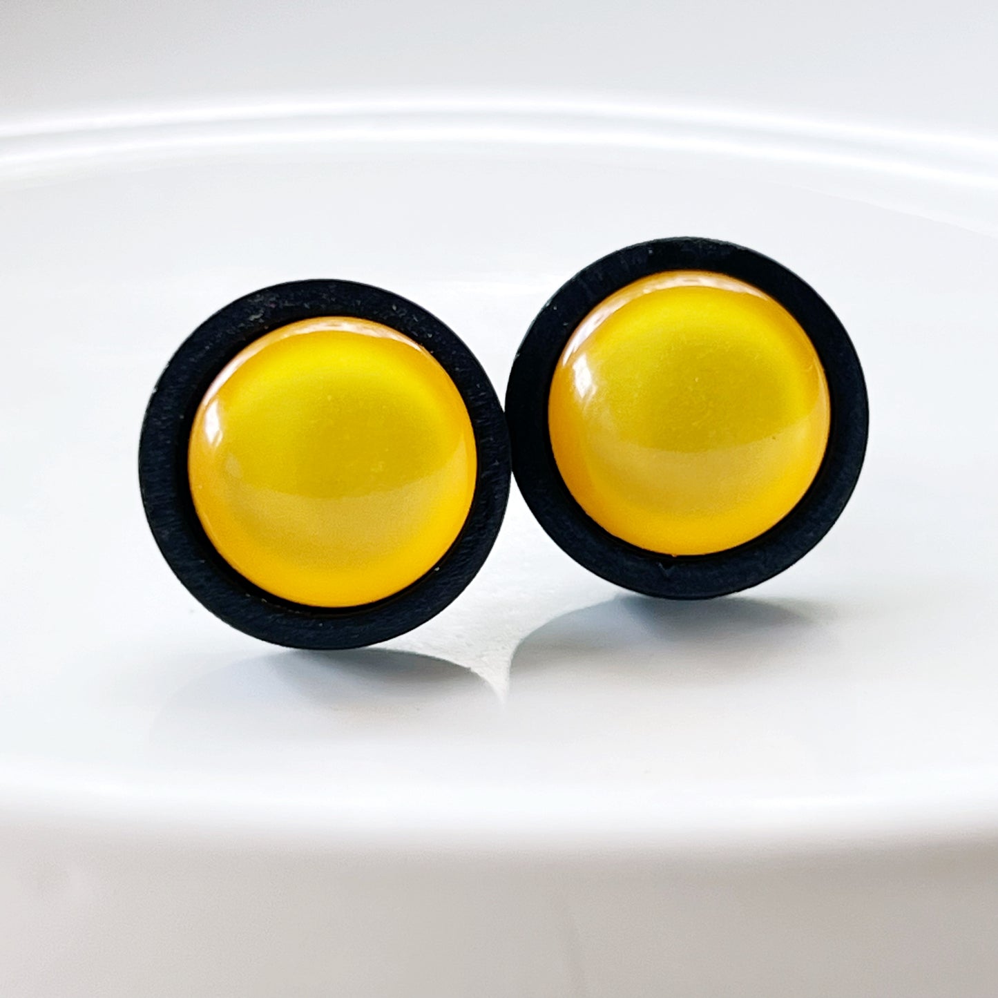 Yellow Resin Black Wood Unisex Stud Earrings - Stylish & Versatile Accessories