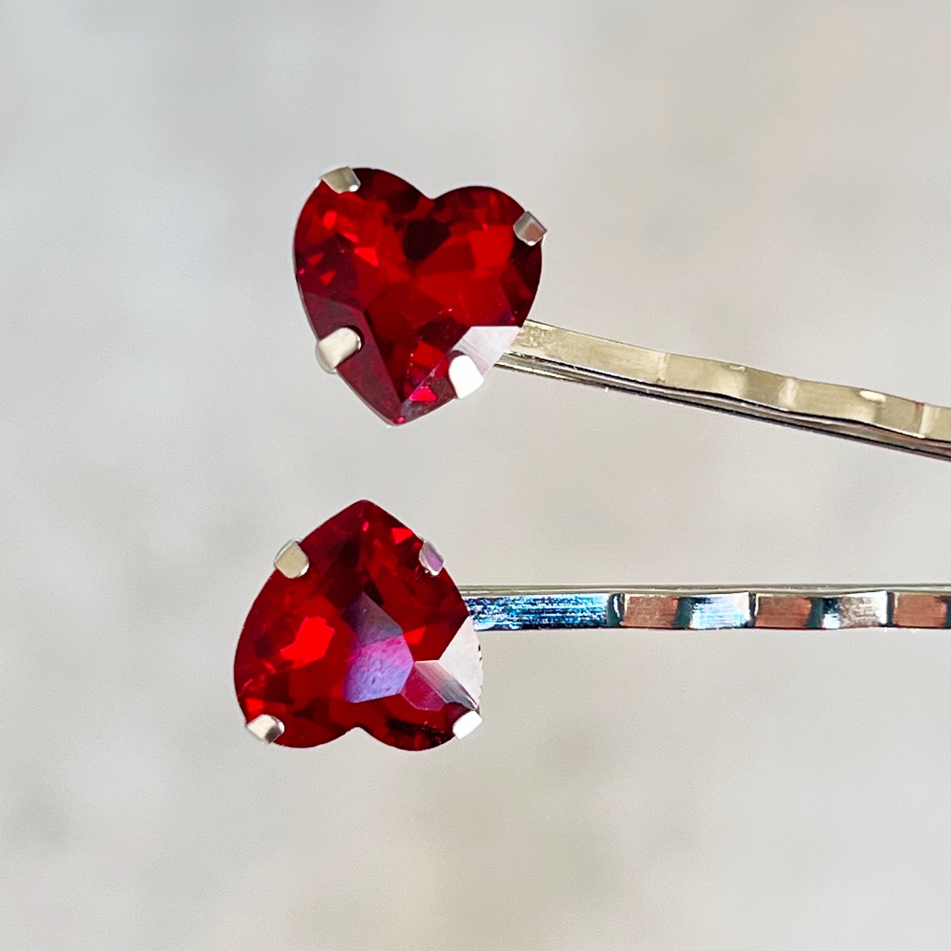 Red Rhinestone Heart Hair Pins