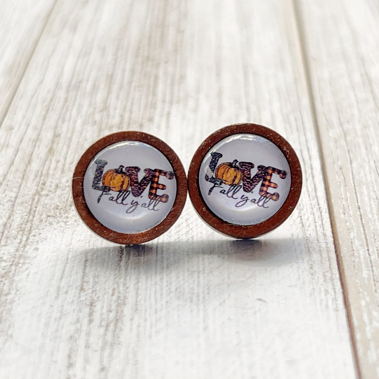Love Fall Y’all Pumpkin Wood Stud Earrings - Festive & Stylish Accessories
