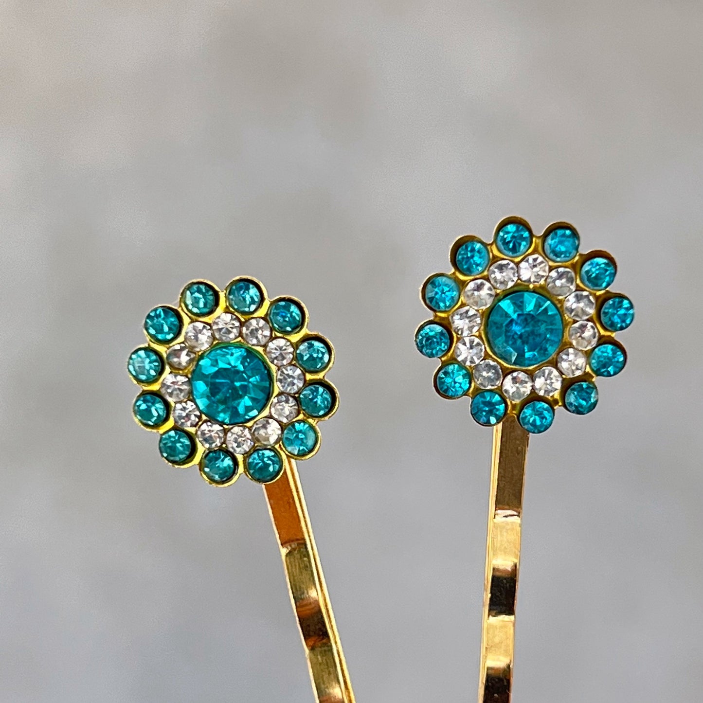 Blue Rhinestone Flower Hair Pins - Elegant and Sparkling Floral Hair Accessories