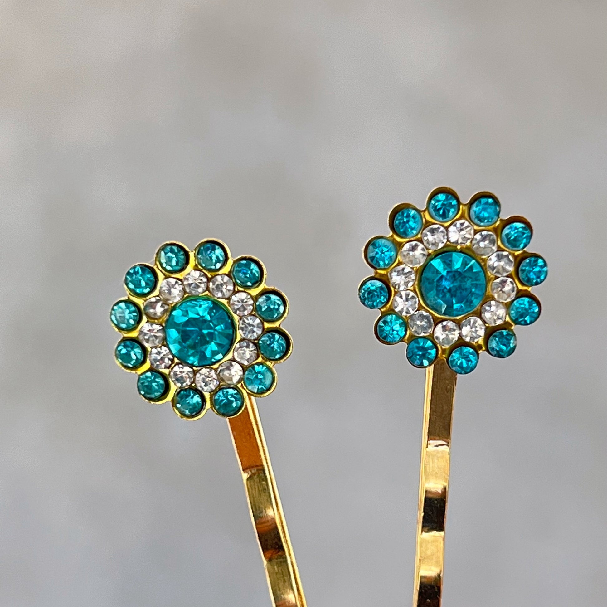 Blue Rhinestone Flower Hair Pins - Elegant and Sparkling Floral Hair Accessories
