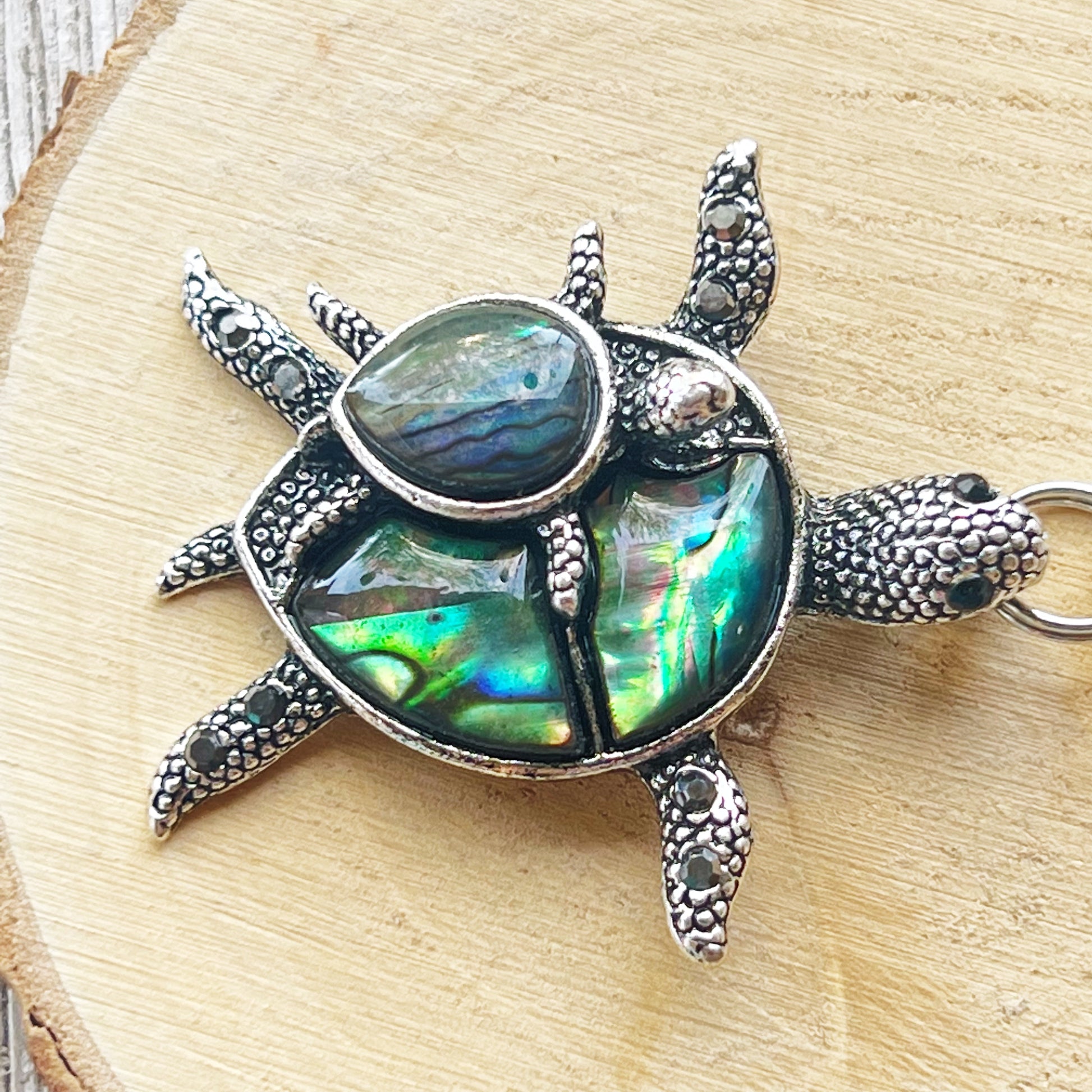 Turtle with Baby Purse Charm with Natural Abalone - Adorable Coastal-Inspired Accessory