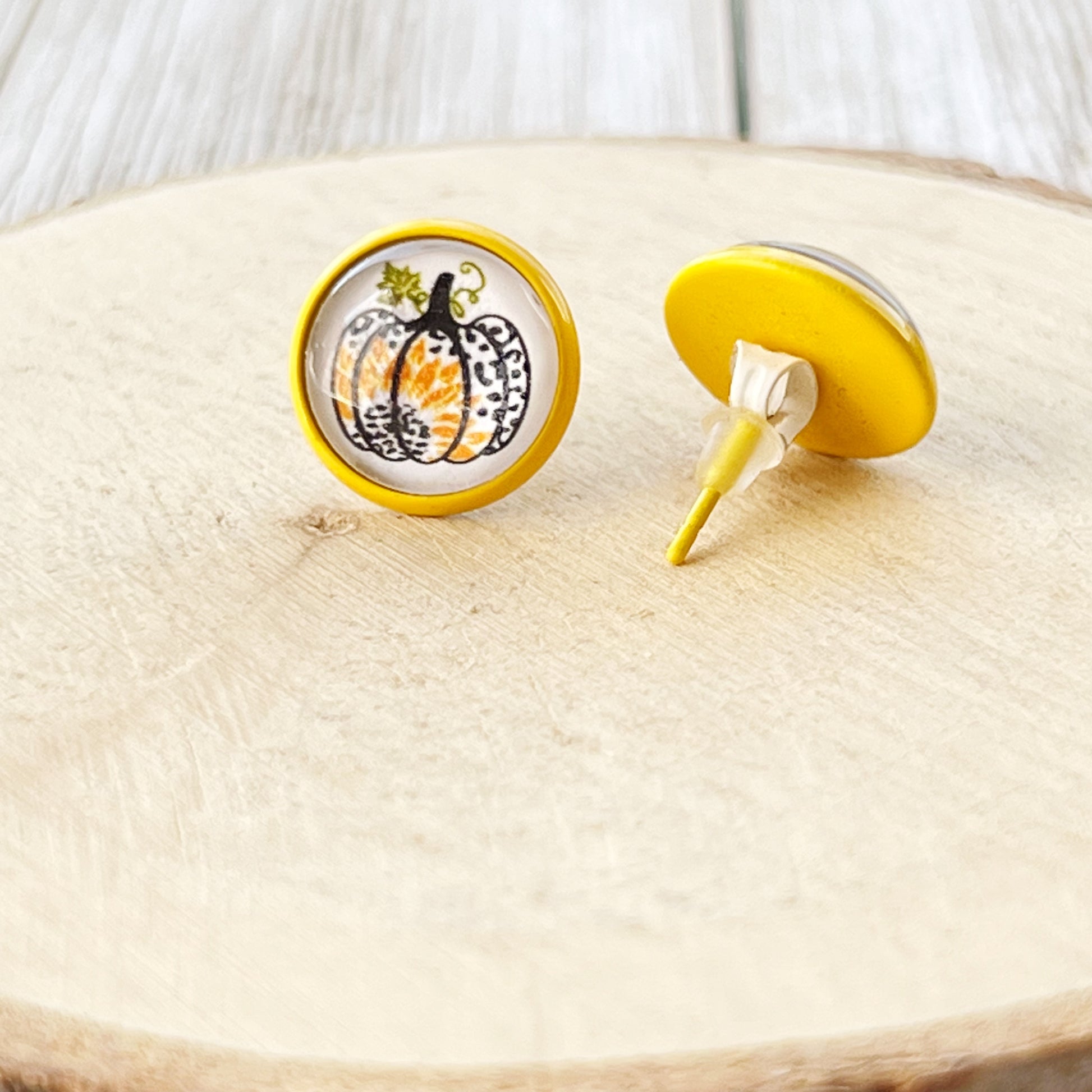 Pumpkin & Sunflower Yellow Stud Earrings: Unique Autumn Accents for Your Style