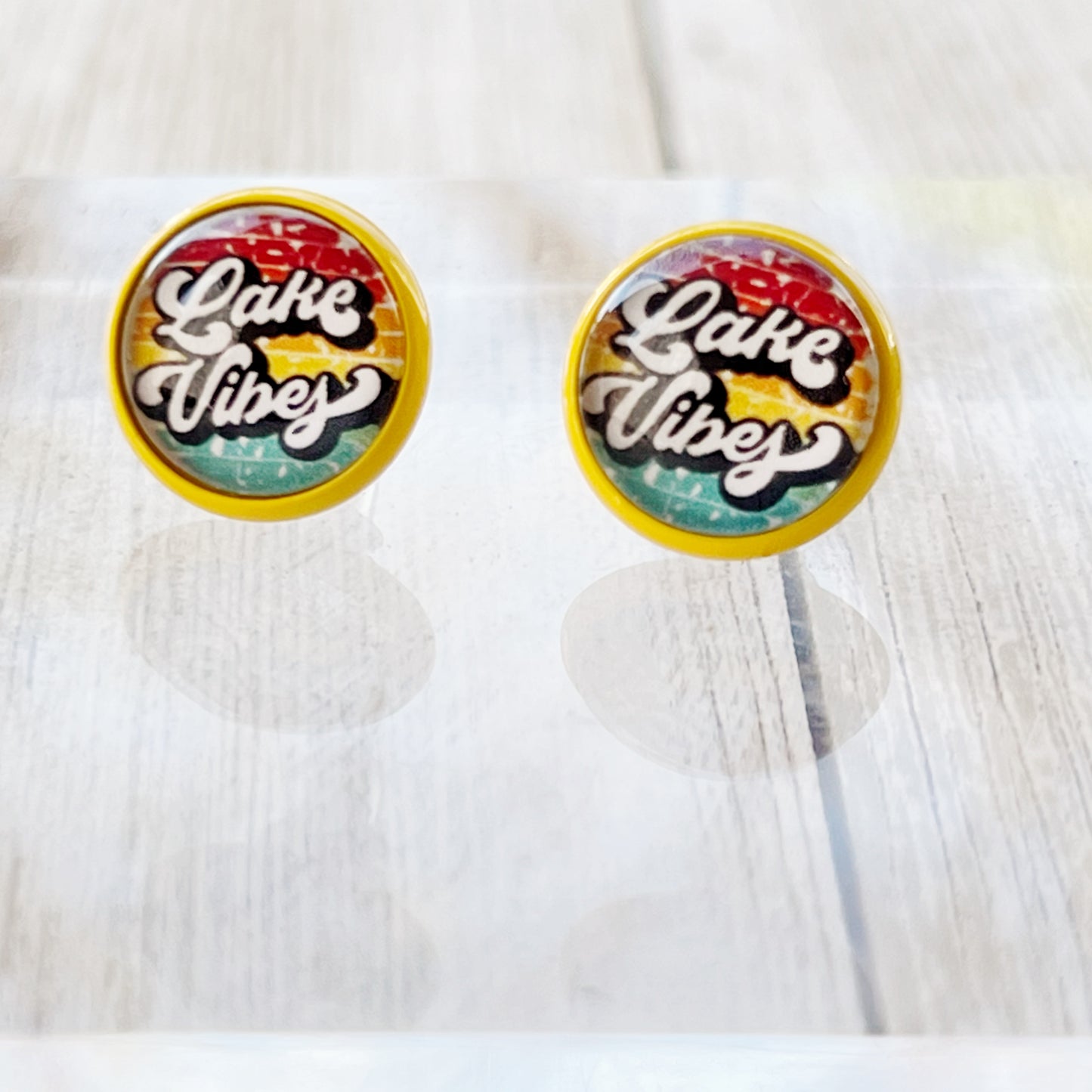 Yellow Stud Earrings with 'Lake Vibes' - Stylish & Vibrant Accessories