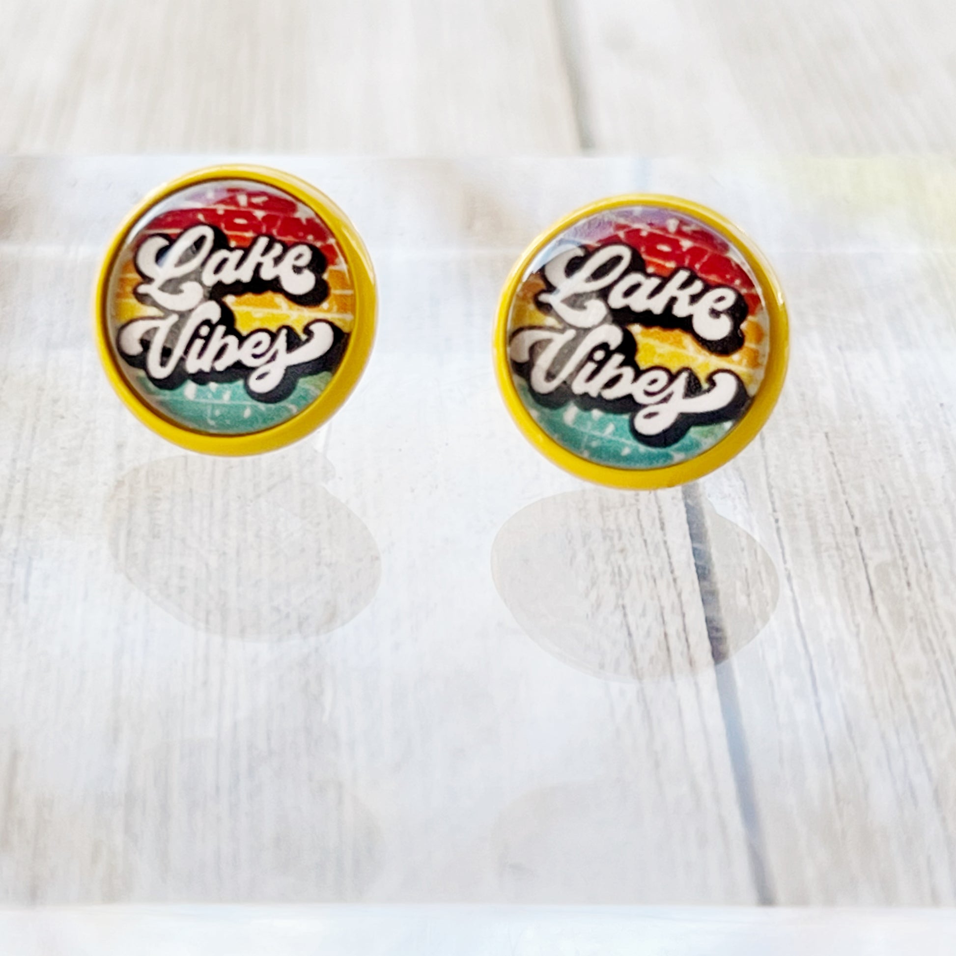 Lake Vibes Stud Earrings – Retro Summer Statement Jewelry in Yellow