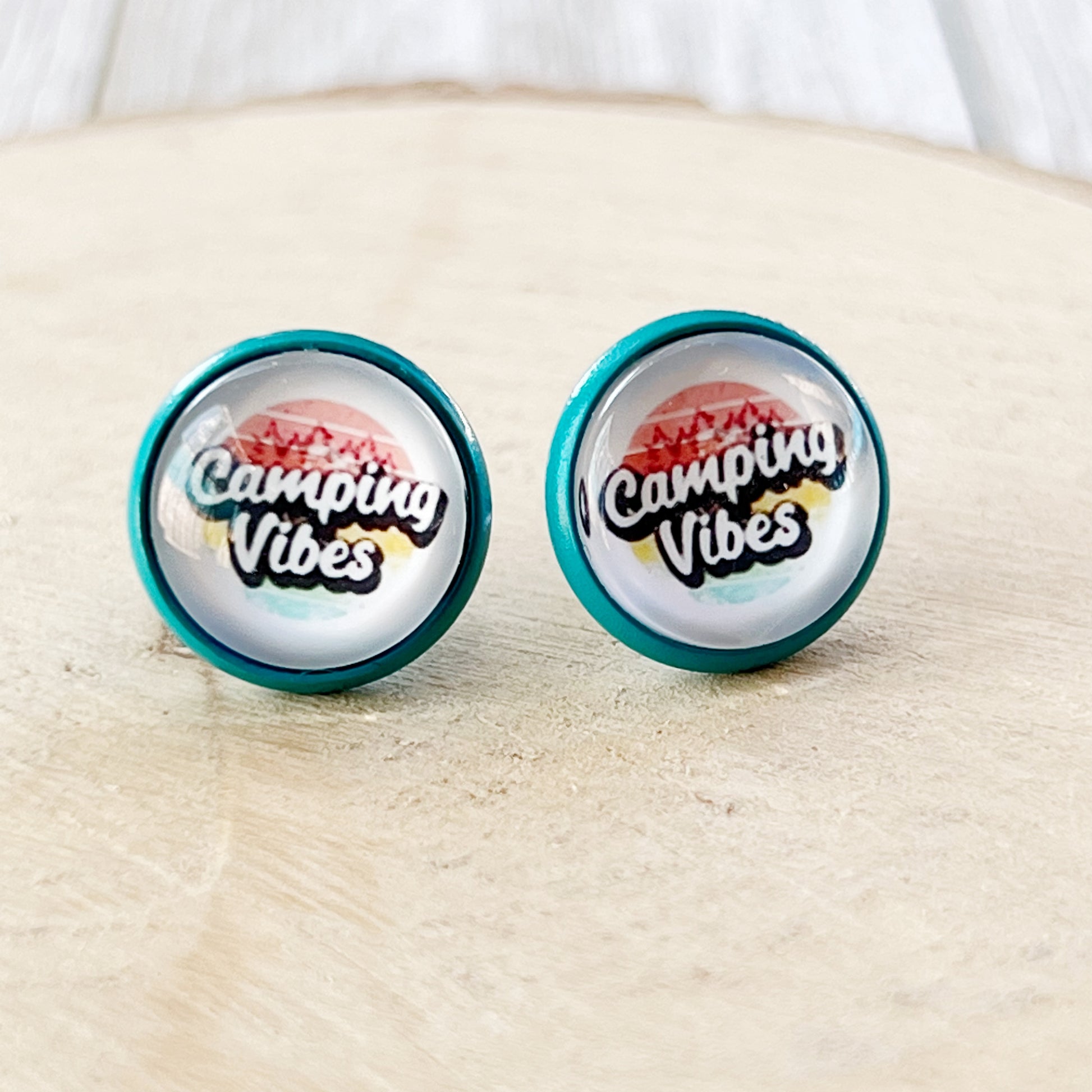 Camping Vibes Stud Earrings – Teal Stainless Steel