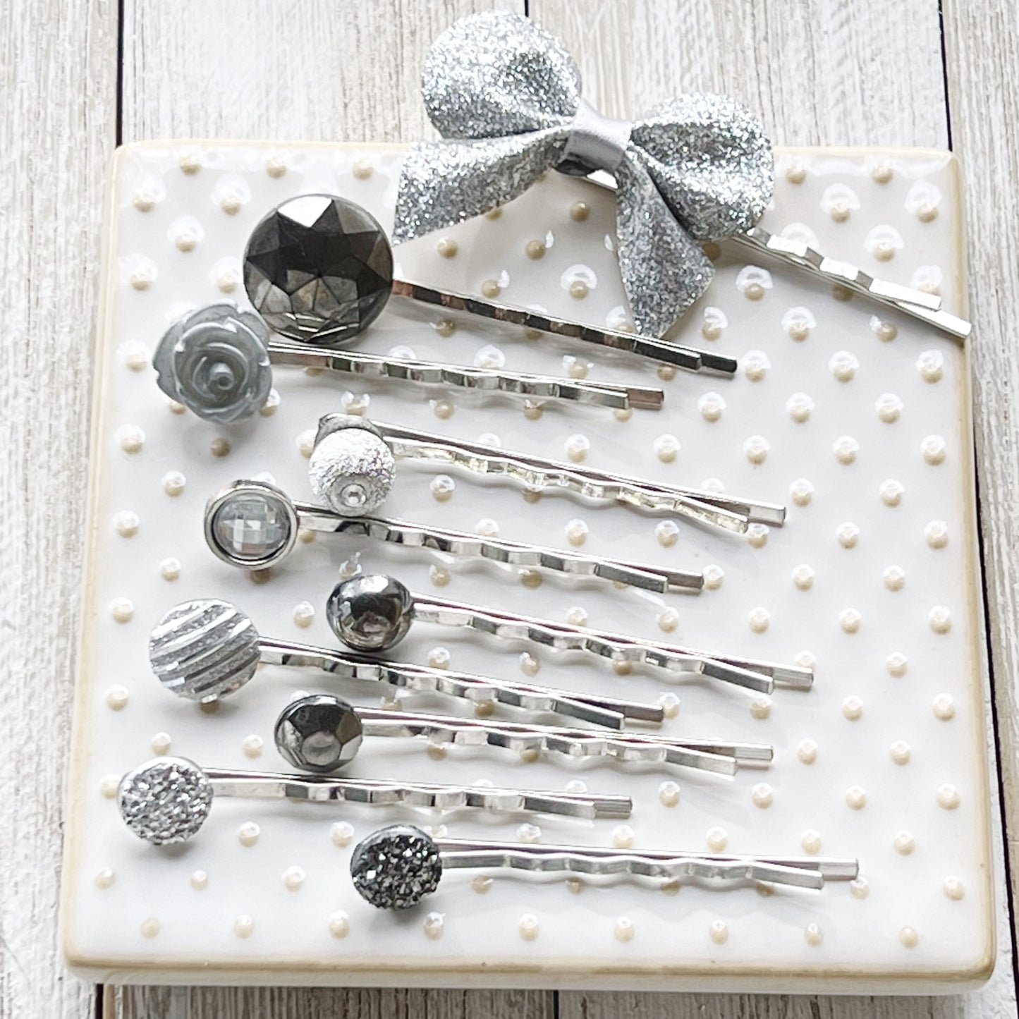 Flower Hair Pin, Floral Bobby Pin, Silver Druzy Hair Pins, Womens Hair Clips, Decorative Hair Clip, Hair Pins for Women, Barrettes for Woman