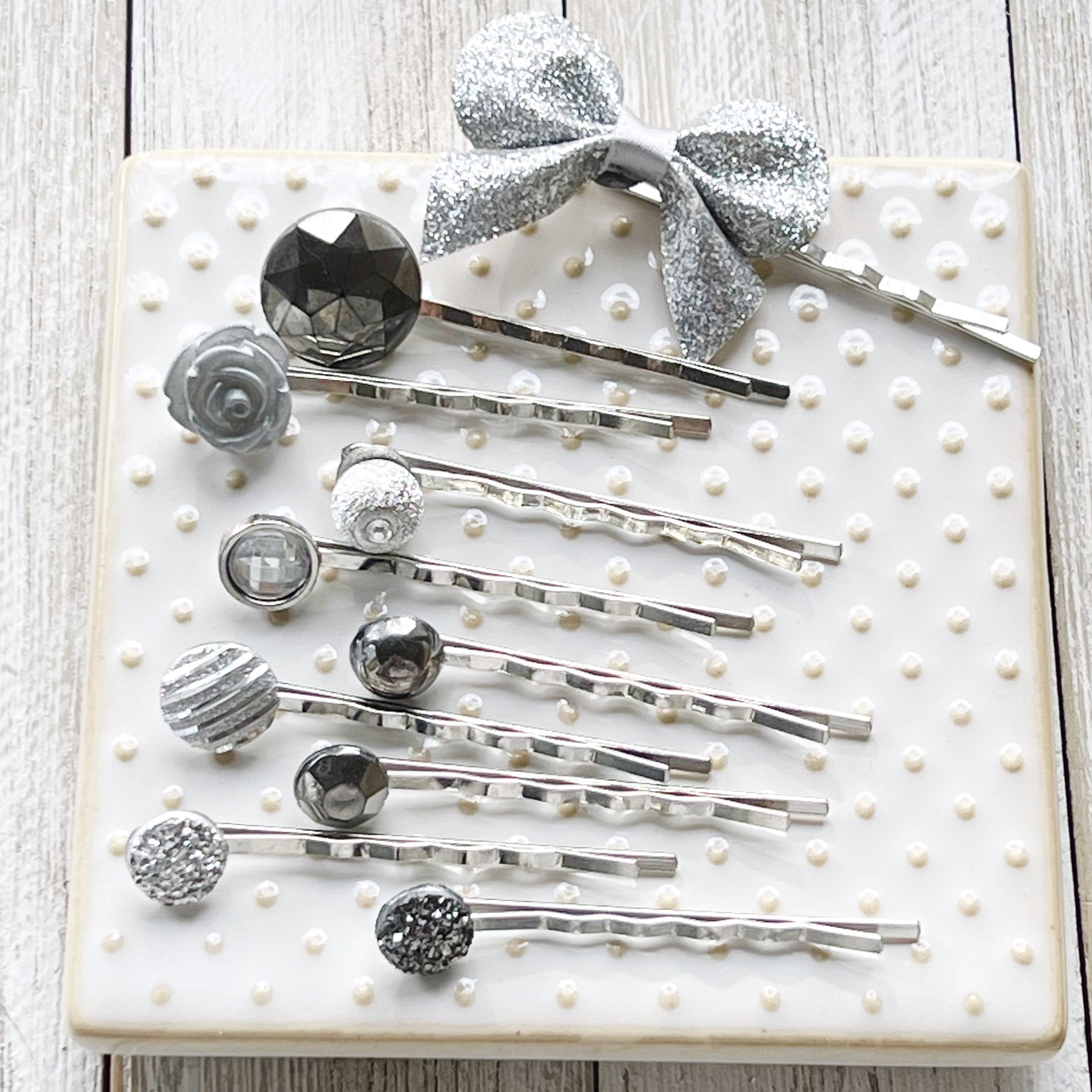 Flower Hair Pin, Floral Bobby Pin, Silver Druzy Hair Pins, Womens Hair Clips, Decorative Hair Clip, Hair Pins for Women, Barrettes for Woman