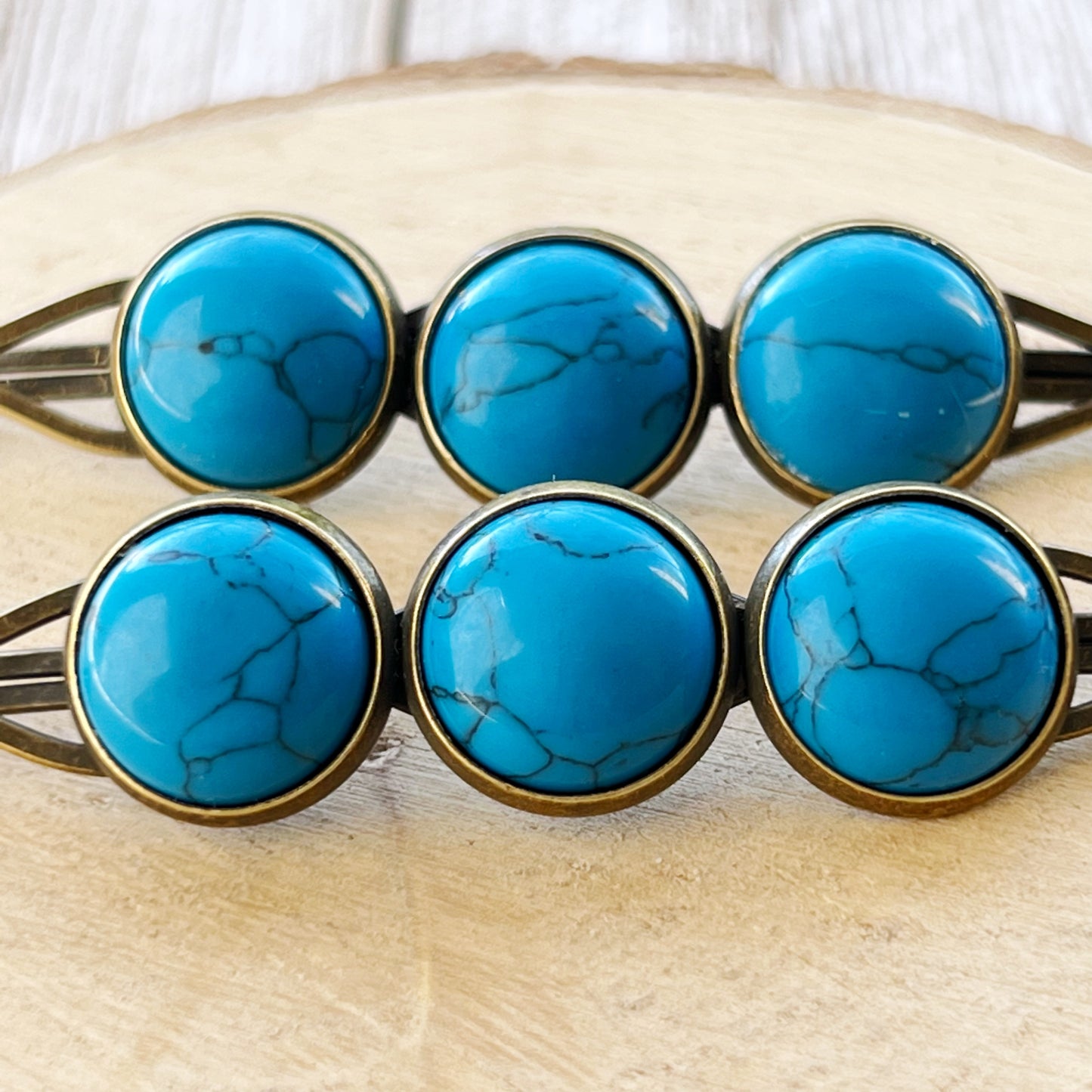 Turquoise Stone Hair Pins – Western Boho Hair Clips with Bronze Setting