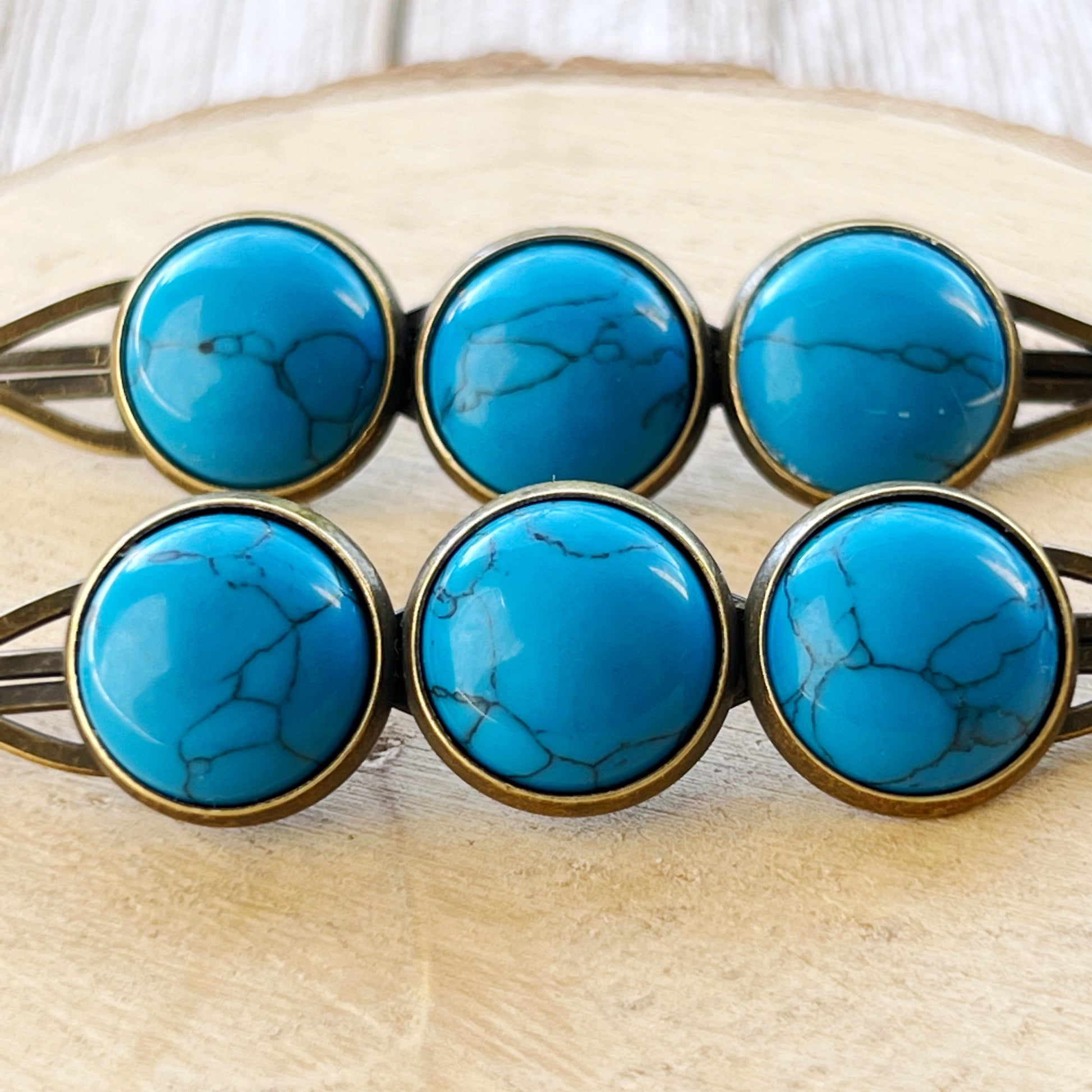 Turquoise Stone Hair Pins – Western Boho Hair Clips with Bronze Setting