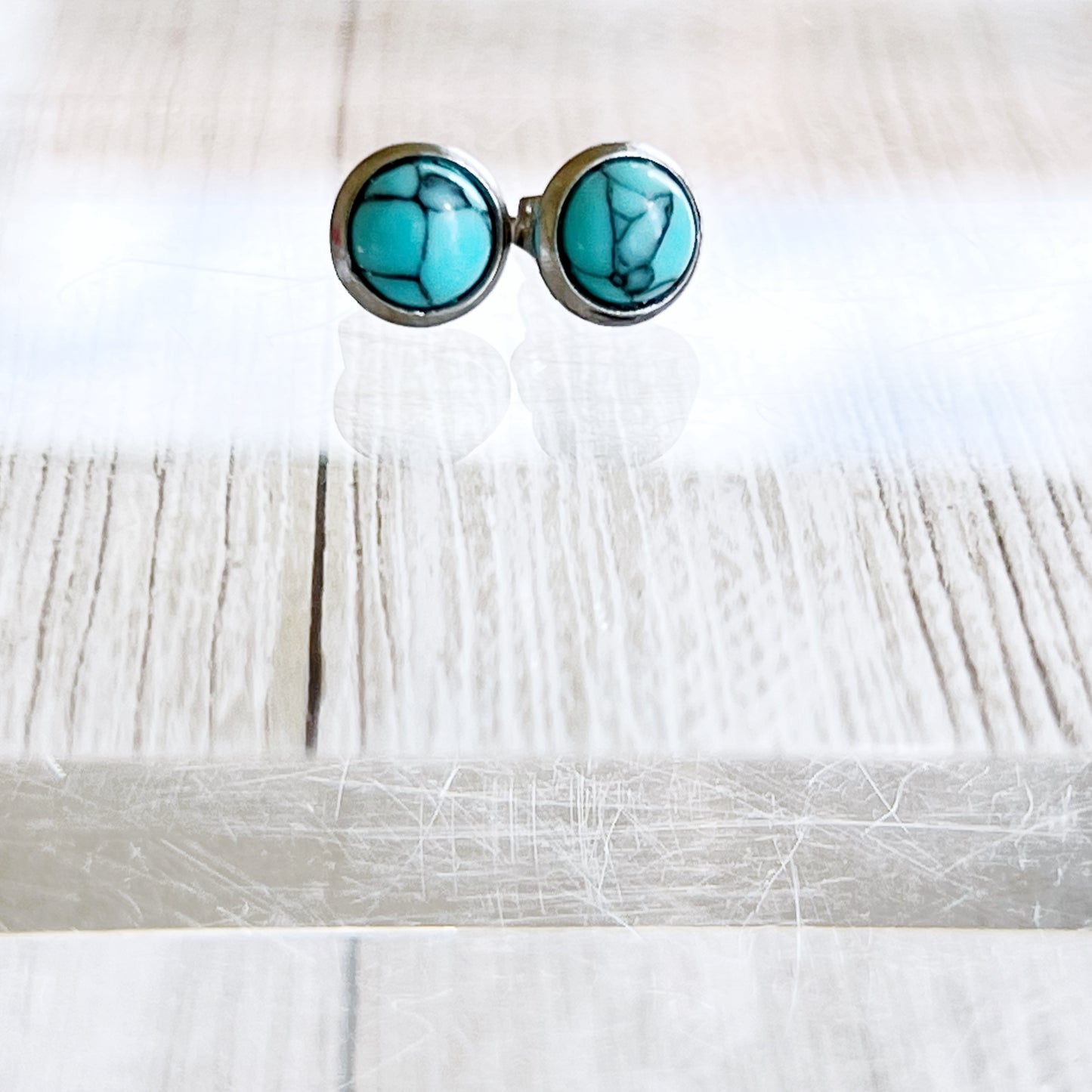 Turquoise Stud Earrings – 6mm Round Silver Boho Western Jewelry