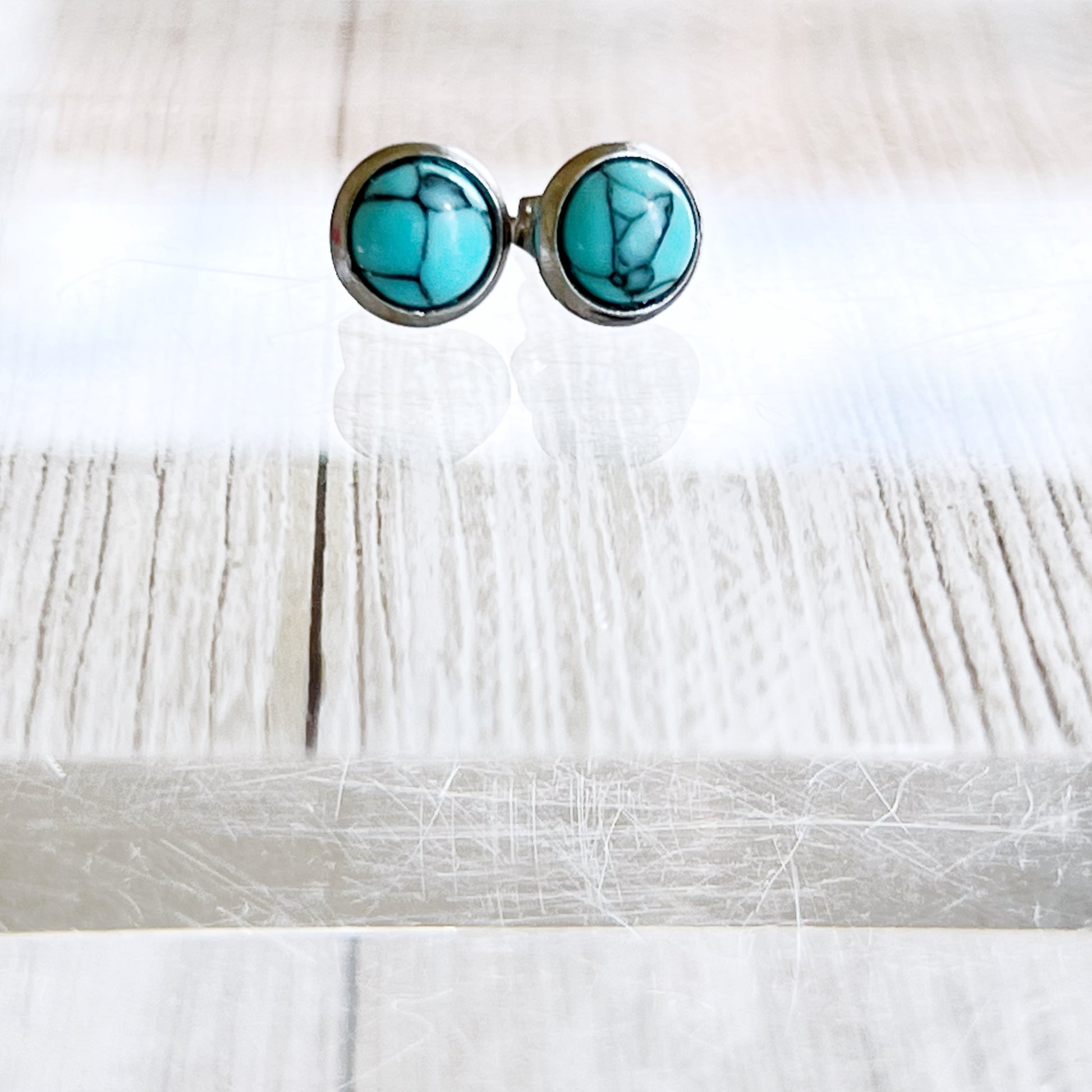 Turquoise Stud Earrings – 6mm Round Silver Boho Western Jewelry