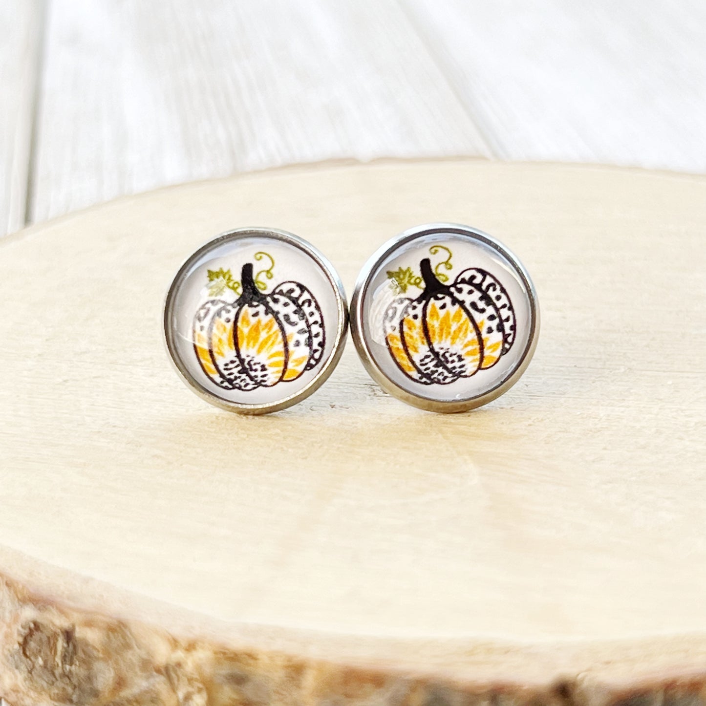 Leopard Pumpkin Sunflower Stud Earrings – Fall Animal Print Jewelry