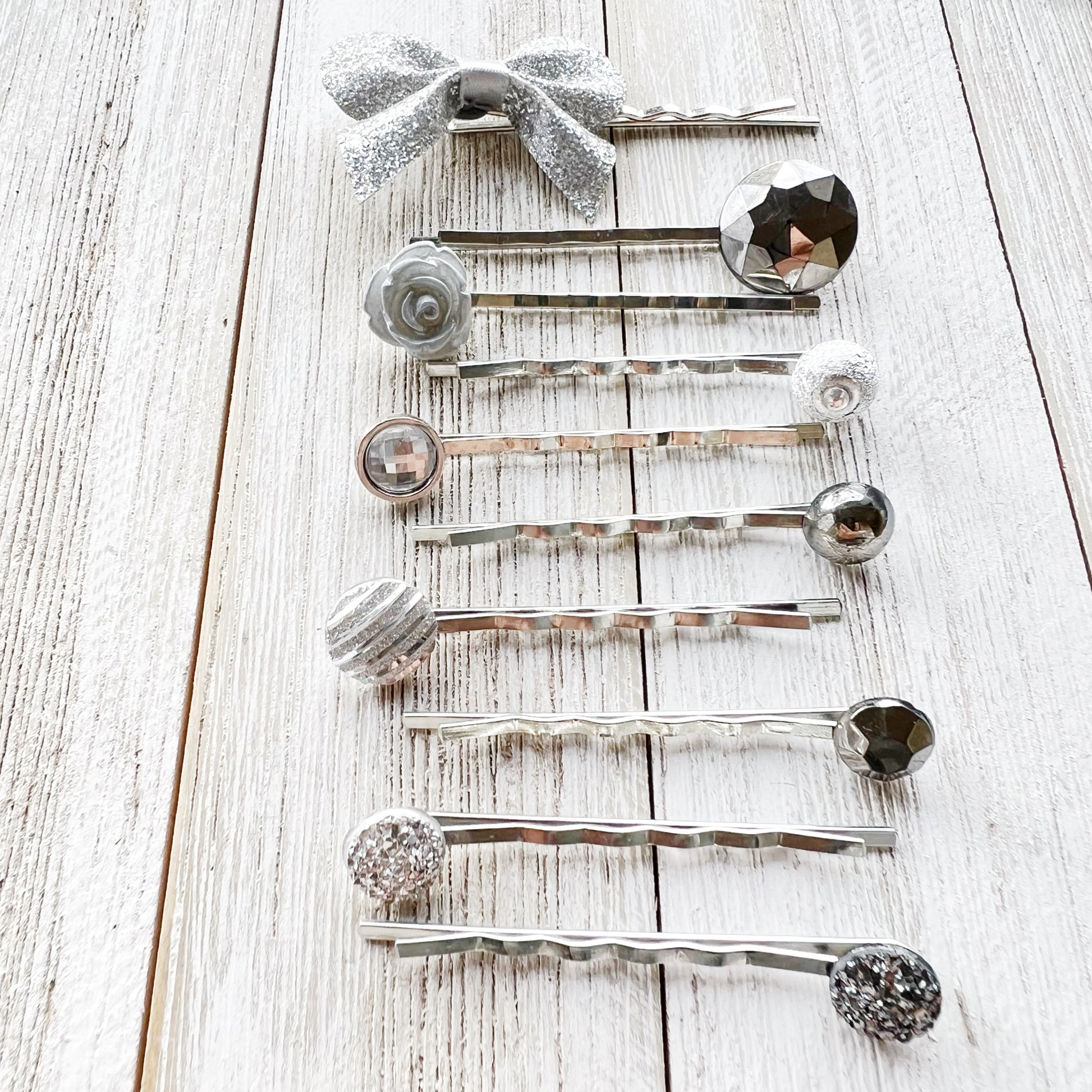 Flower Hair Pin, Floral Bobby Pin, Silver Druzy Hair Pins, Womens Hair Clips, Decorative Hair Clip, Hair Pins for Women, Barrettes for Woman