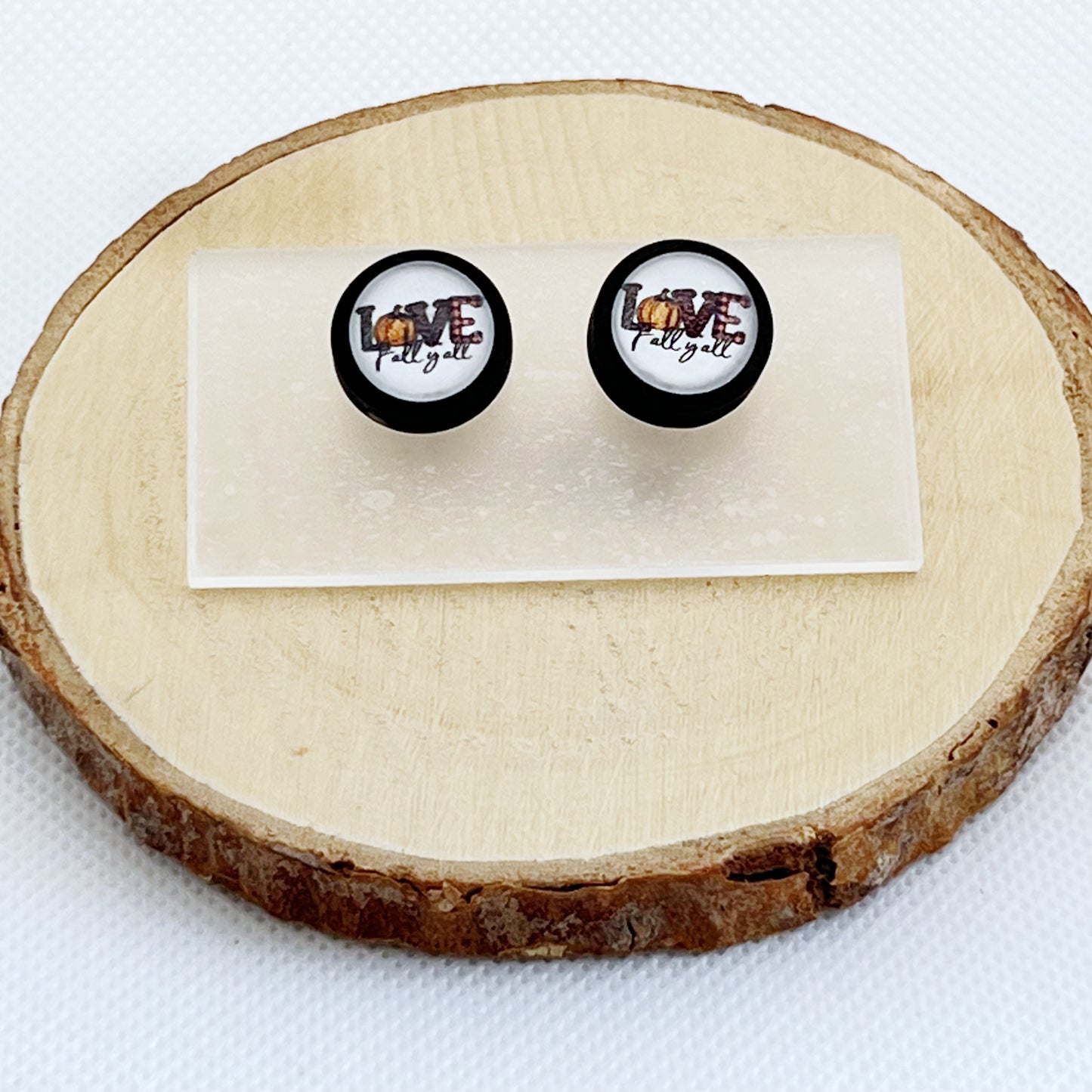 Love Fall Y’all Pumpkin Black Wood Stud Earrings - Festive & Stylish Accessories