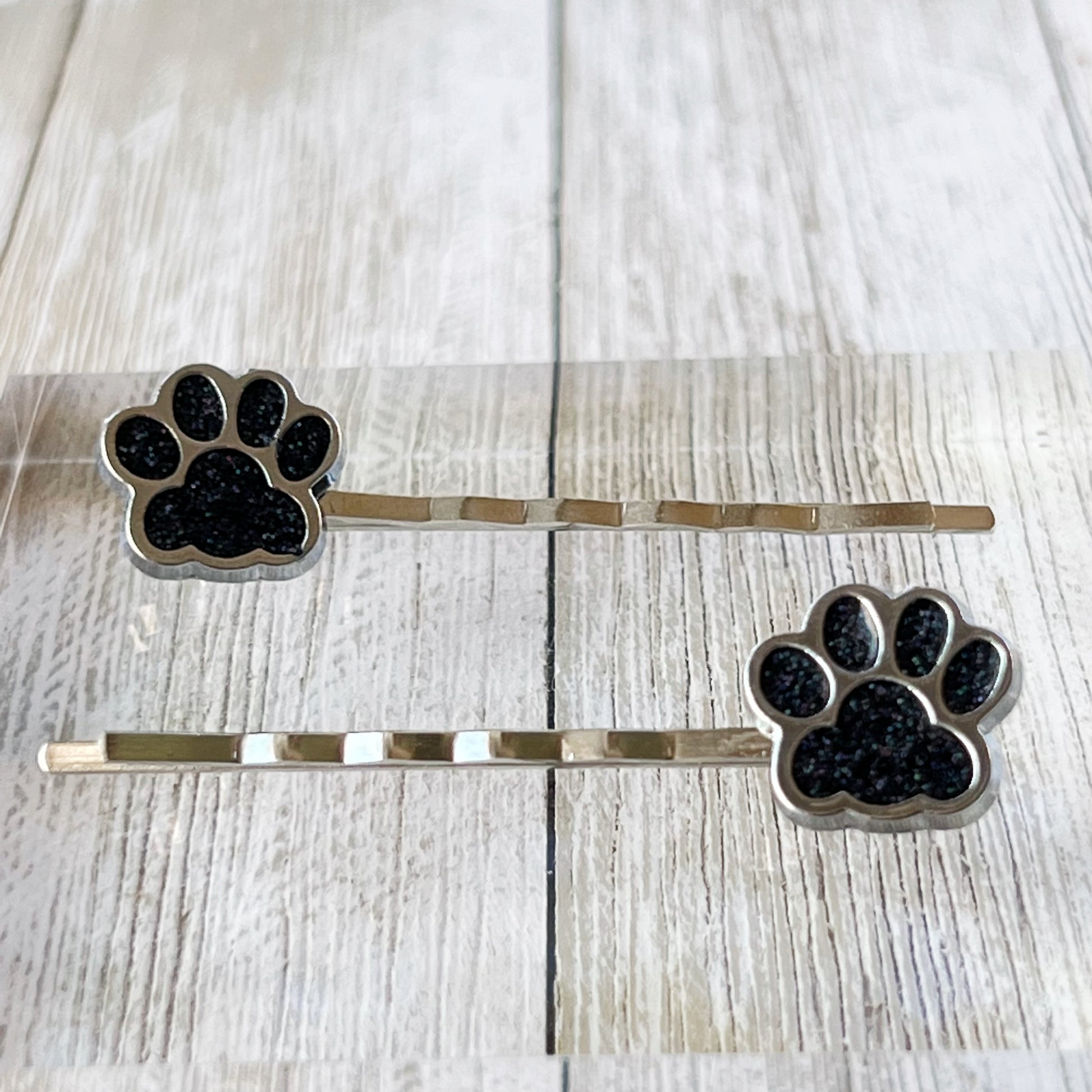 Black Glitter Paw Print Hair Pins - Playful & Stylish Animal-Inspired Accessories