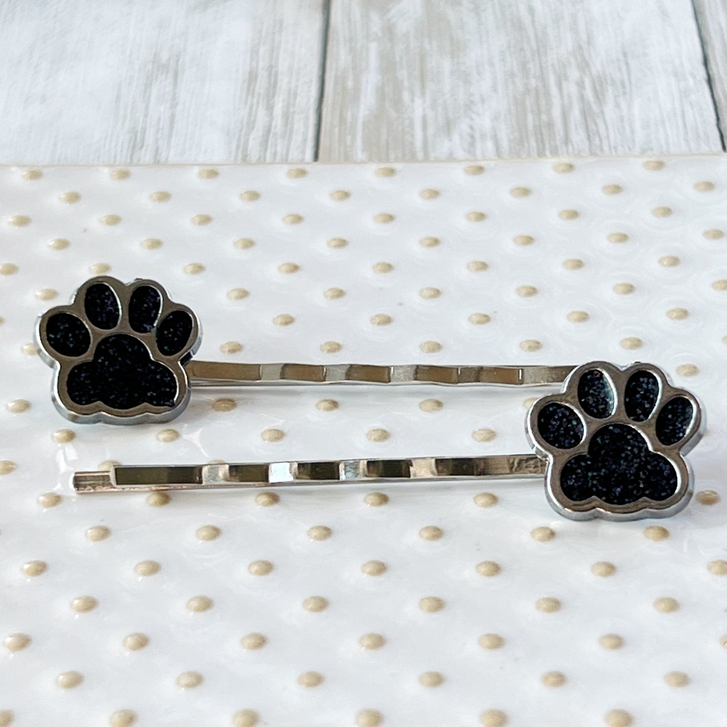 Black Glitter Paw Print Hair Pins - Playful & Stylish Animal-Inspired Accessories