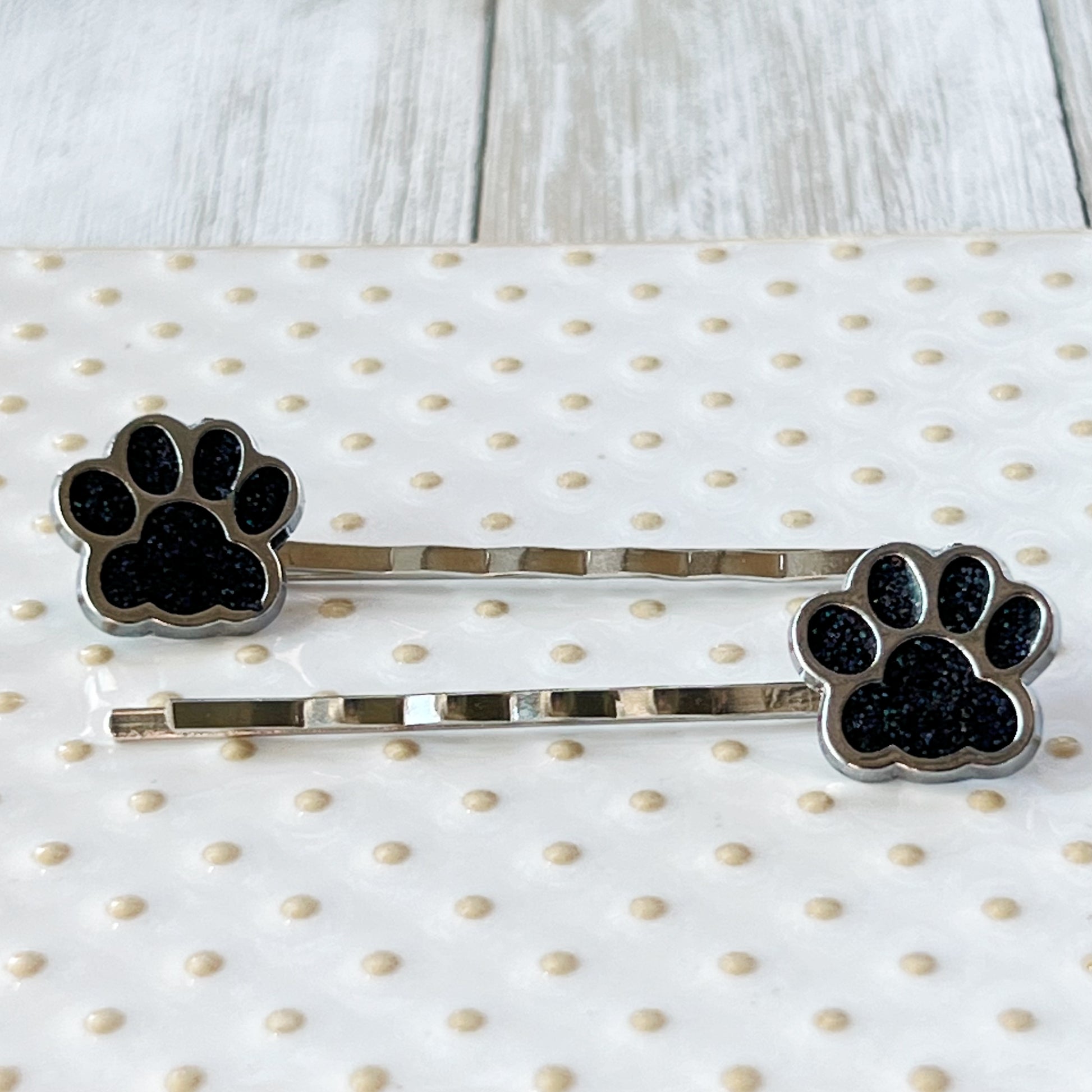 Black Glitter Paw Print Hair Pins - Playful & Stylish Animal-Inspired Accessories