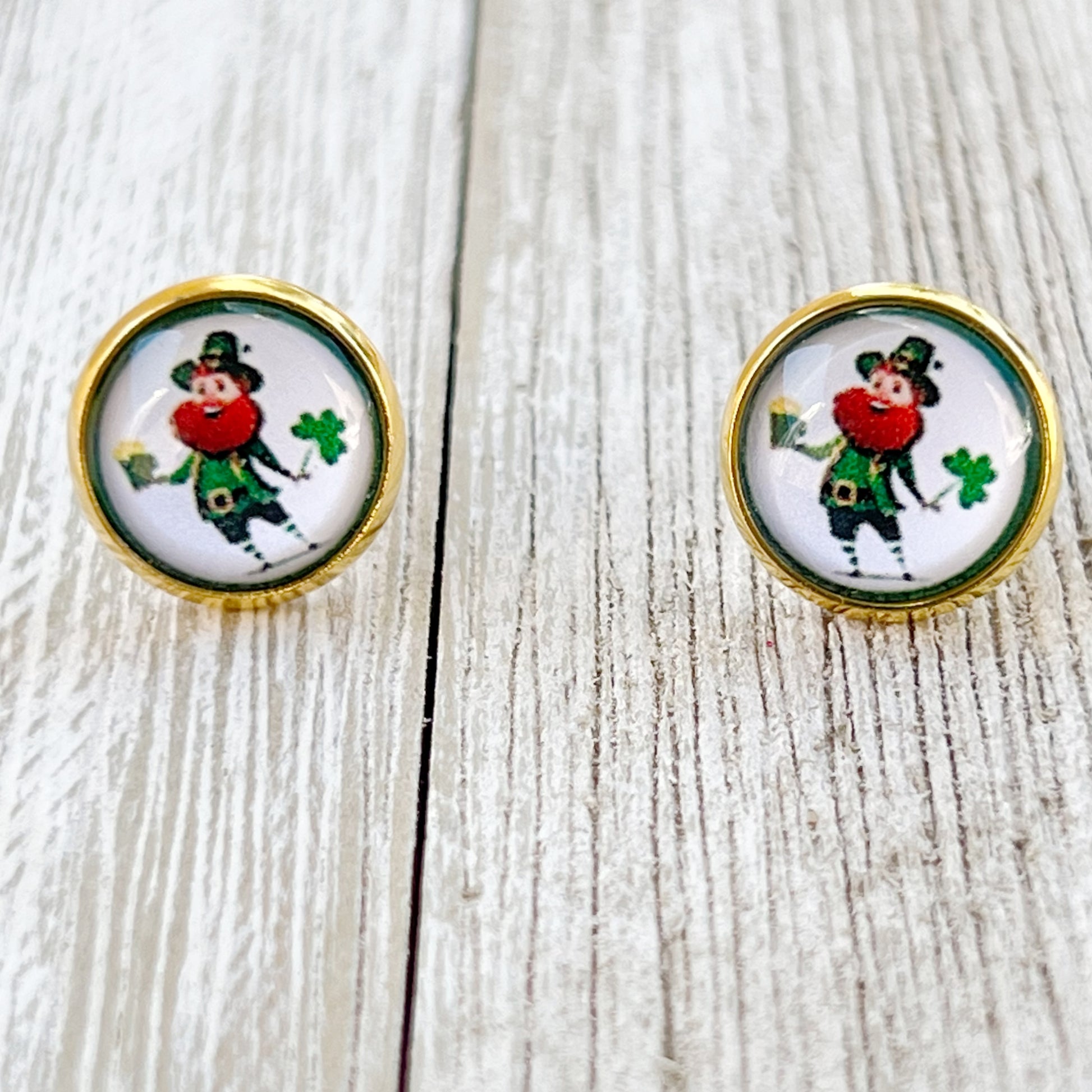 Leprechaun Gold Stud Earrings - Lucky & Festive Accessories