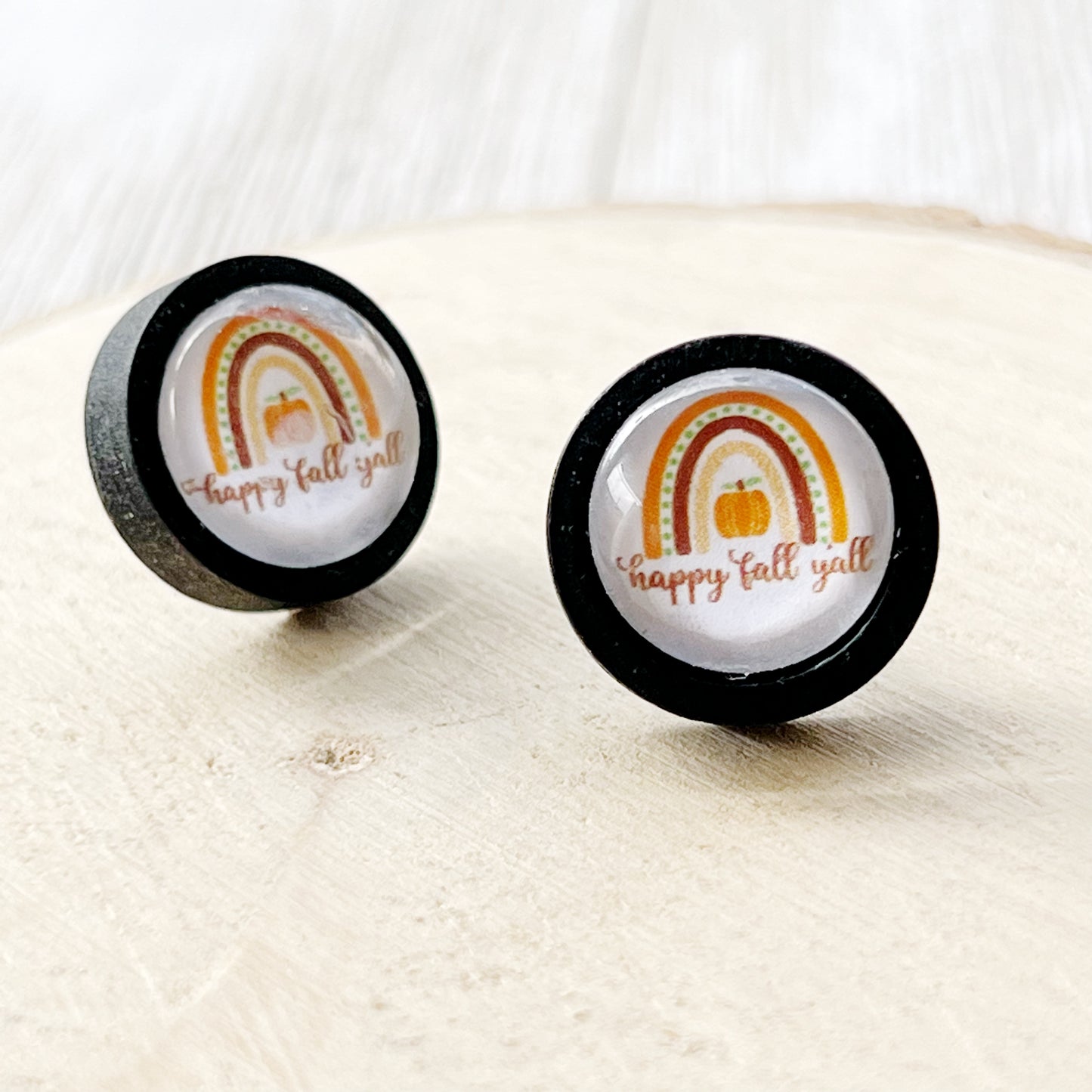 Boho Rainbow Happy Fall Y’all Stud Earrings - Festive Autumn Accessories