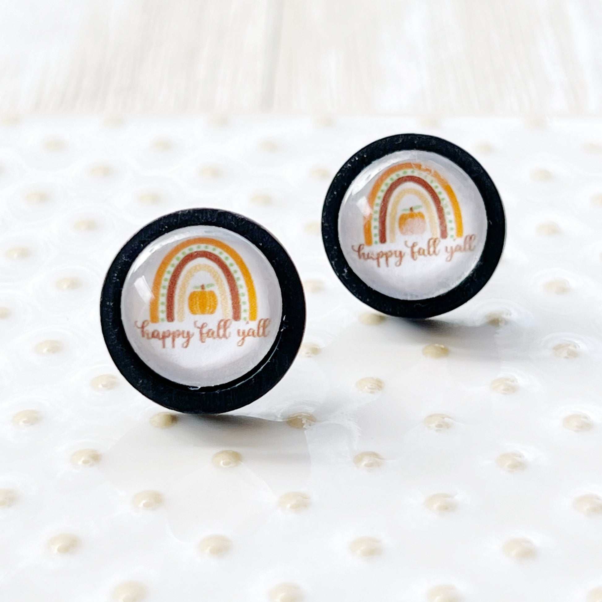 Boho Rainbow Happy Fall Y’all Stud Earrings - Festive Autumn Accessories