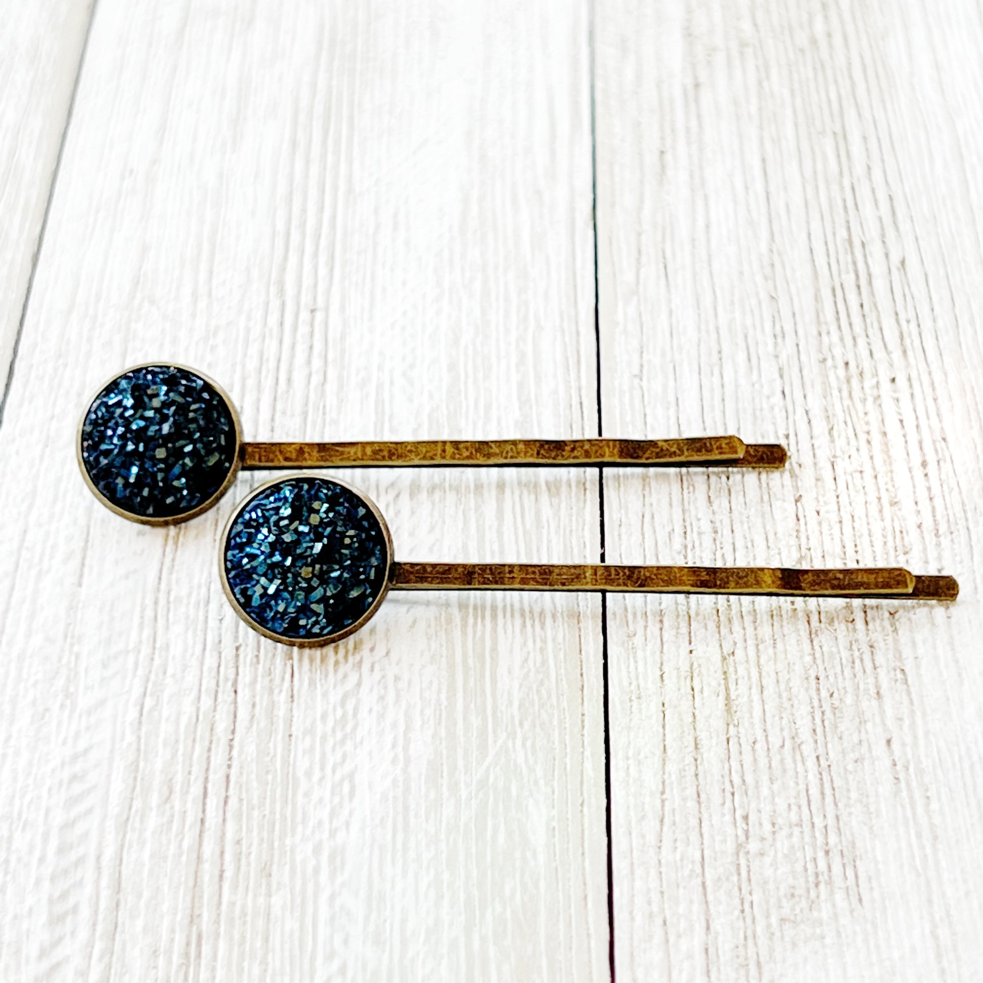 Cobalt Blue Druzy Brass Hair Pins: Elegant & Bold Accessories