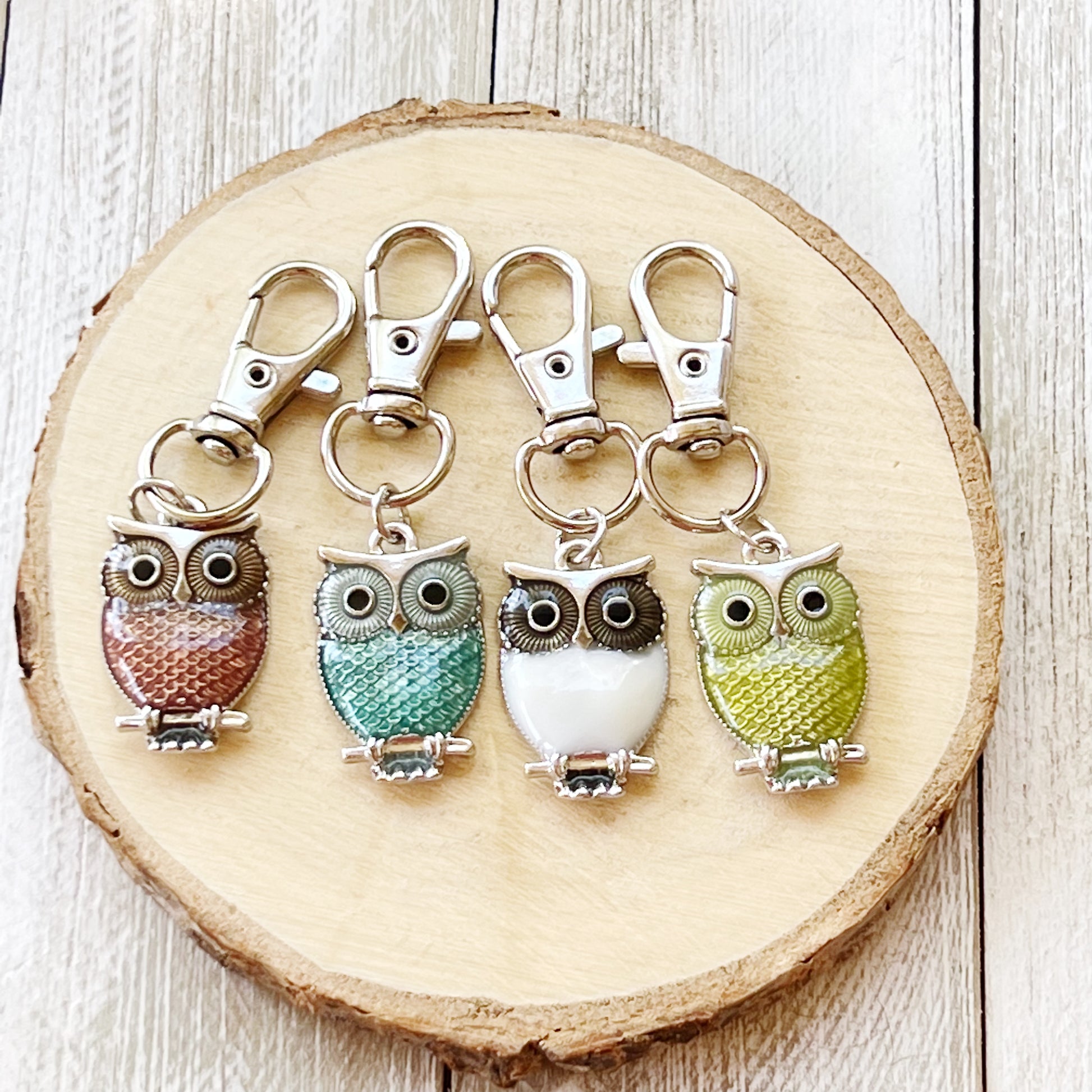 Vibrant Multi-Colored Owl Zipper Pull Keychain Purse Charms - Whimsical Accessories