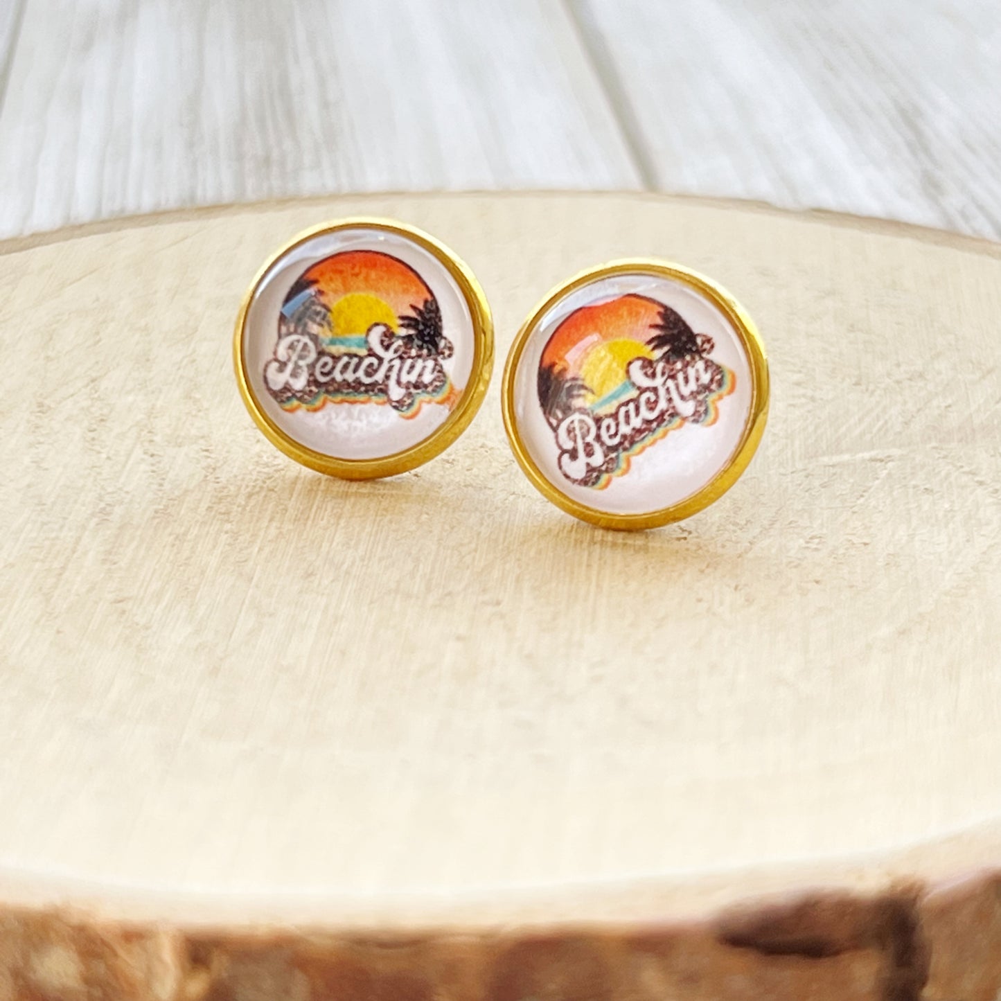 Beach Sunset Gold Stud Earrings - Coastal Chic Accessories