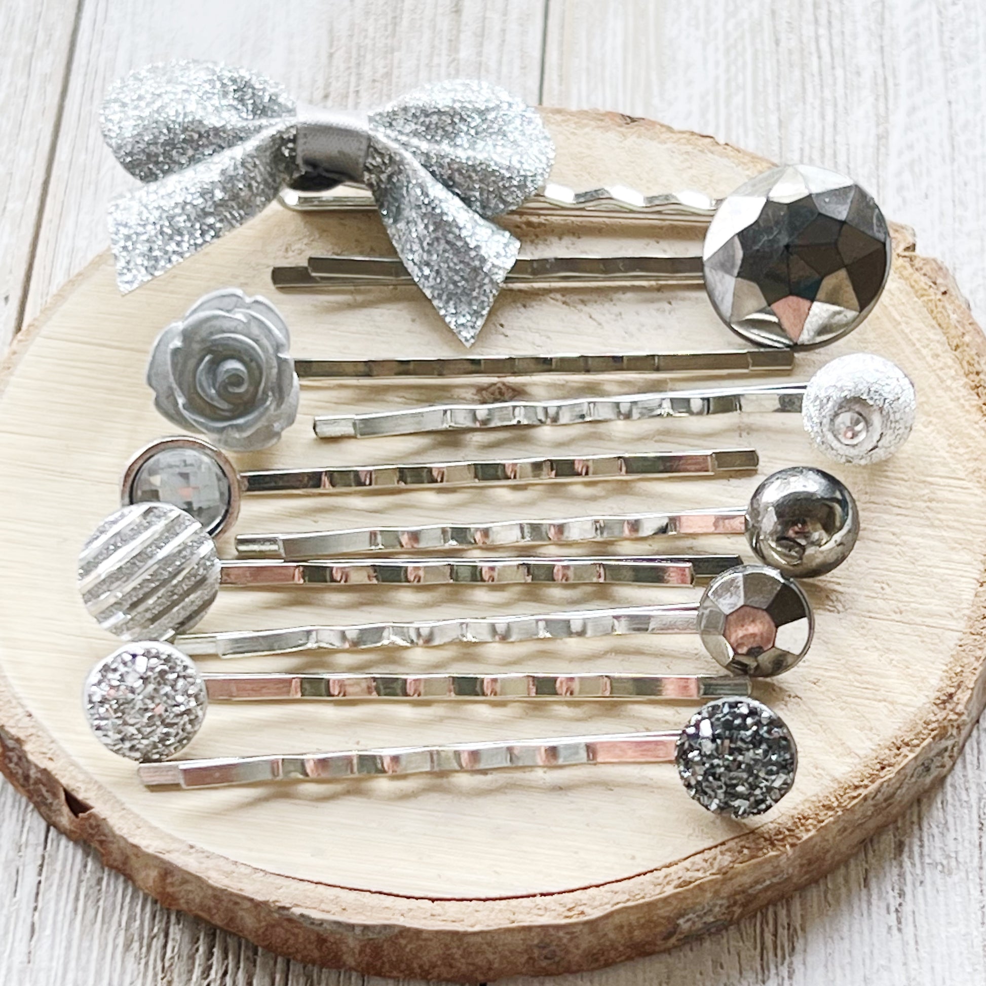 Flower Hair Pin, Floral Bobby Pin, Silver Druzy Hair Pins, Womens Hair Clips, Decorative Hair Clip, Hair Pins for Women, Barrettes for Woman