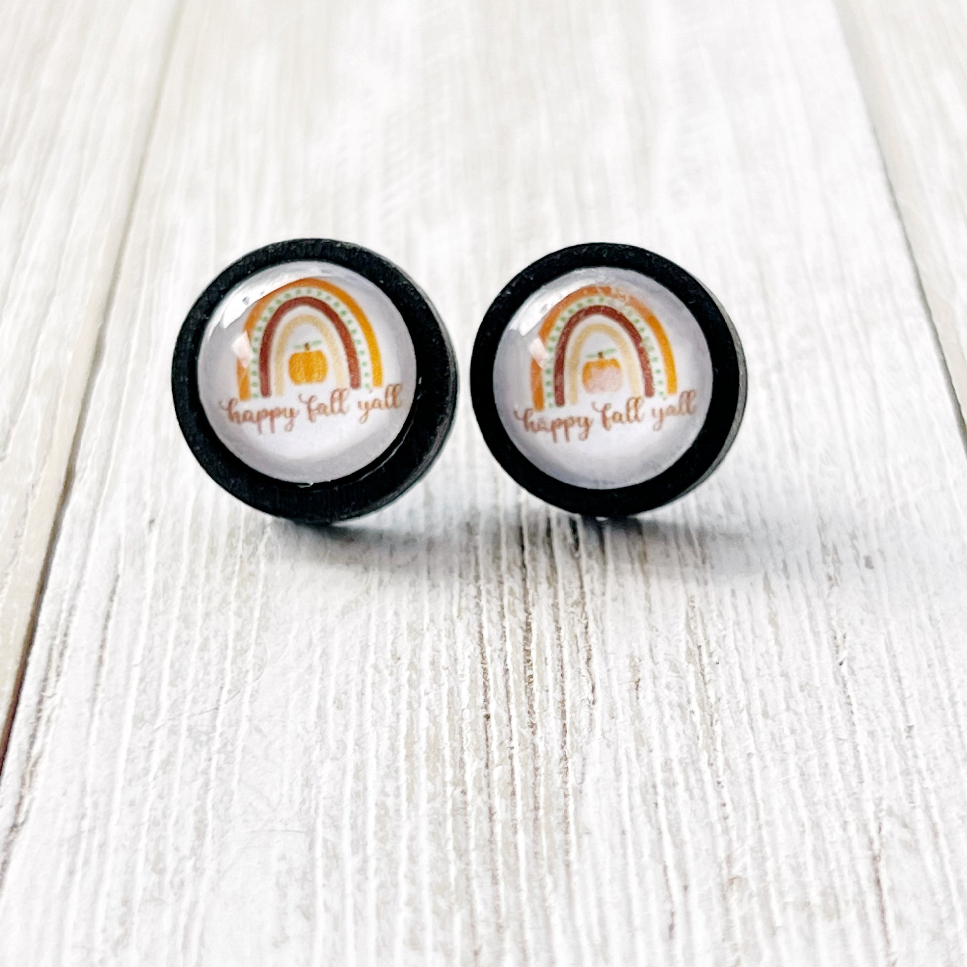 Boho Rainbow Happy Fall Y’all Stud Earrings - Festive Autumn Accessories