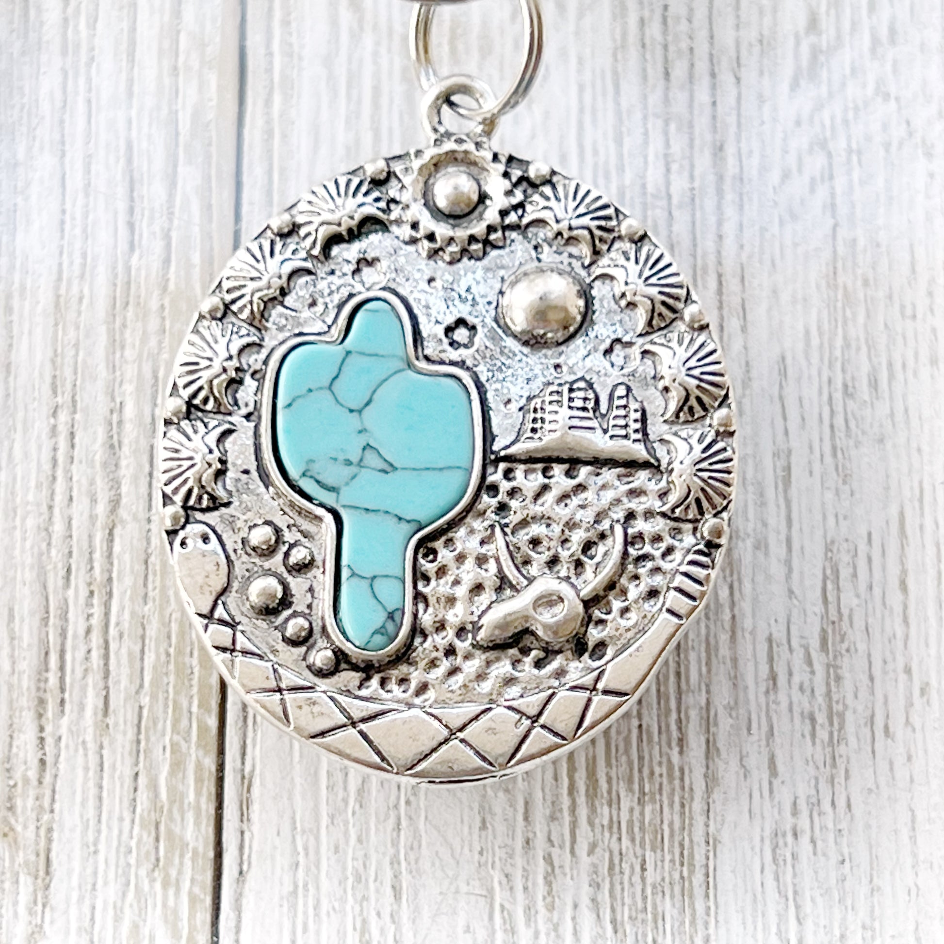 Turquoise Western Cactus Zipper Pull: Chic Southwestern Handbag Charm
