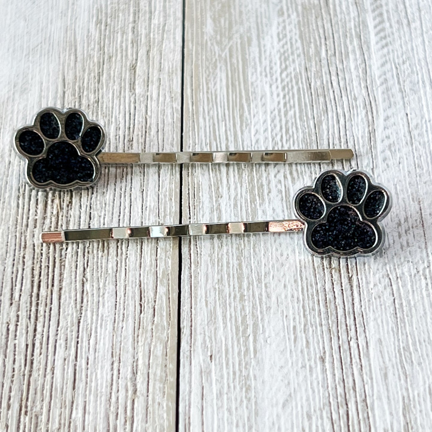 Black Glitter Paw Print Hair Pins - Playful & Stylish Animal-Inspired Accessories