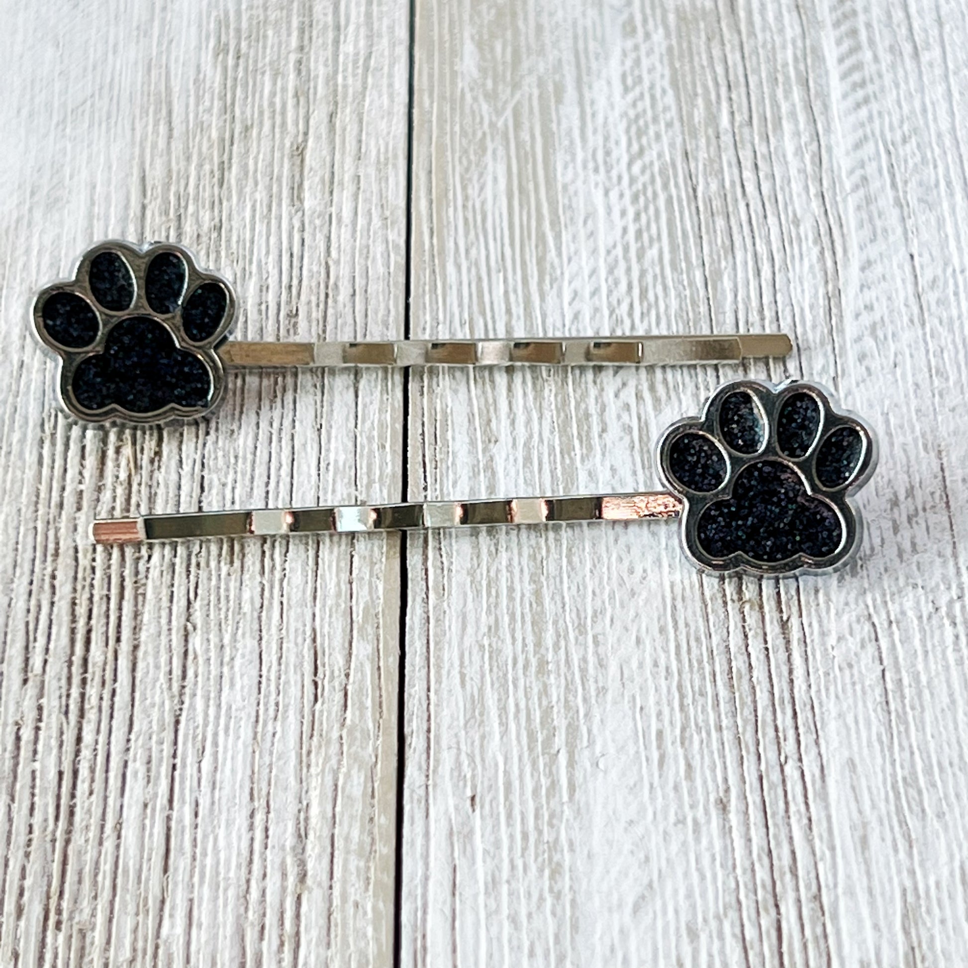 Black Glitter Paw Print Hair Pins - Playful & Stylish Animal-Inspired Accessories