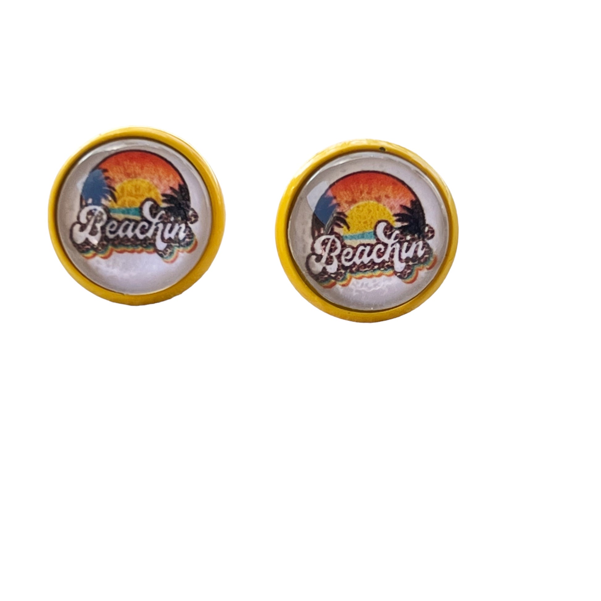 Beachin’ Sunset Stud Earrings – Tropical Retro Summer Jewelry with Yellow