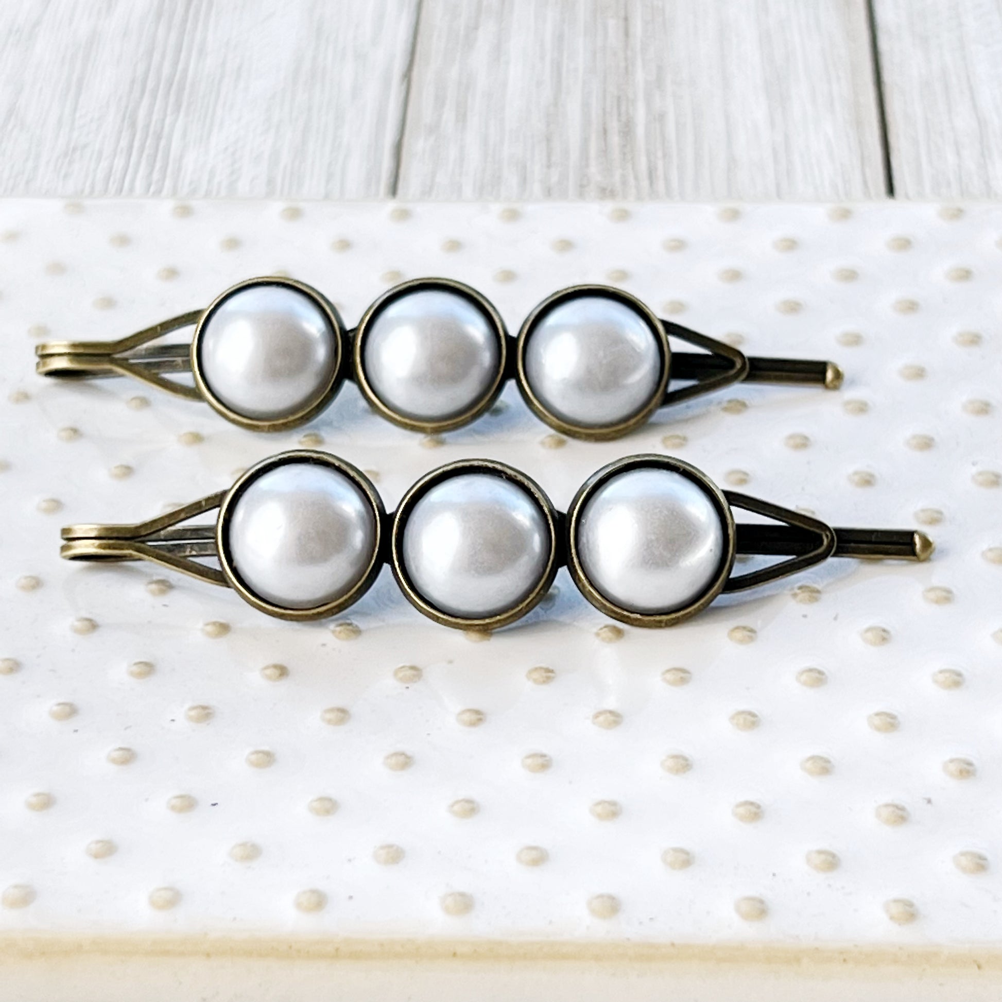 Silver White Pearl Hair Clips, Antiqued Bronze Barrette, Wedding Hair Jewelry, Womens Hair Clip, Womans Barrette, Bridal Hair Piece, Cute Clip