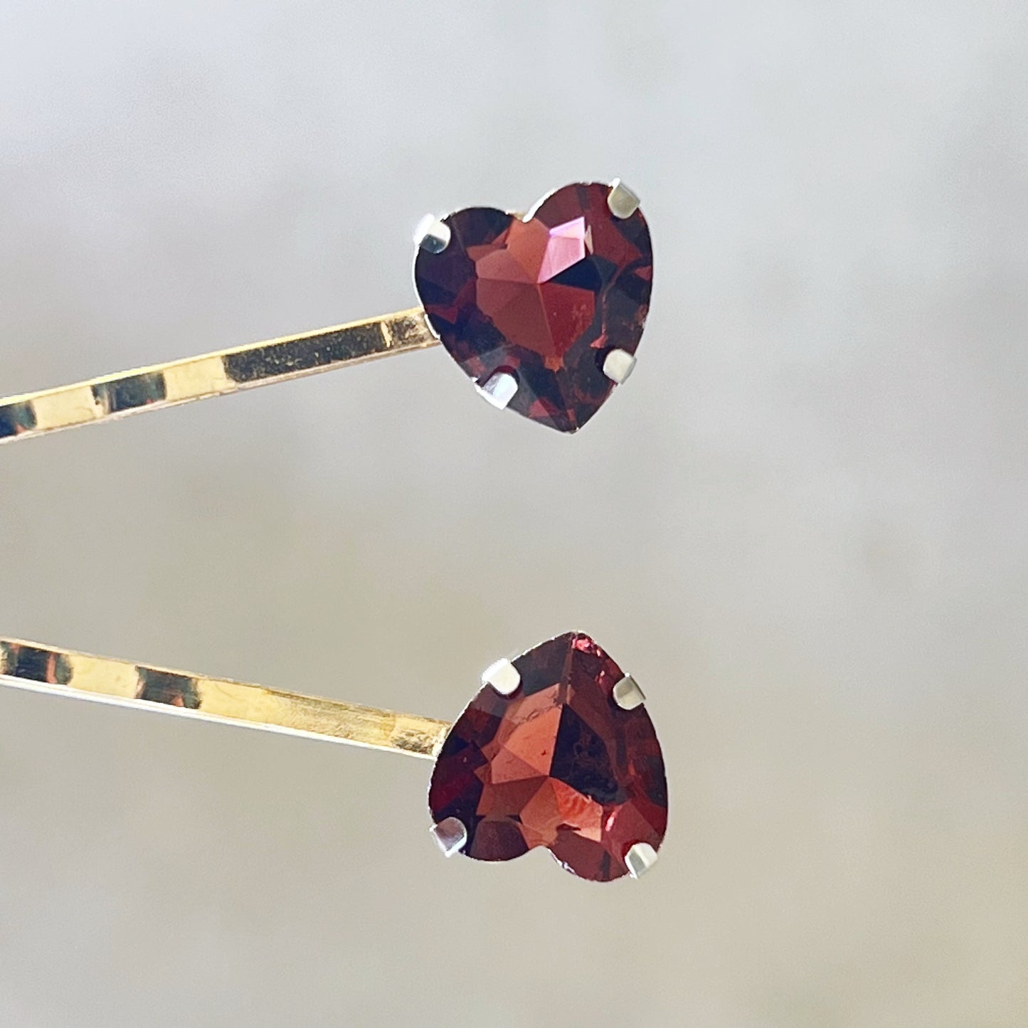 Cranberry Red Rhinestone Heart Hair Pins: Elegant Romantic Accessories