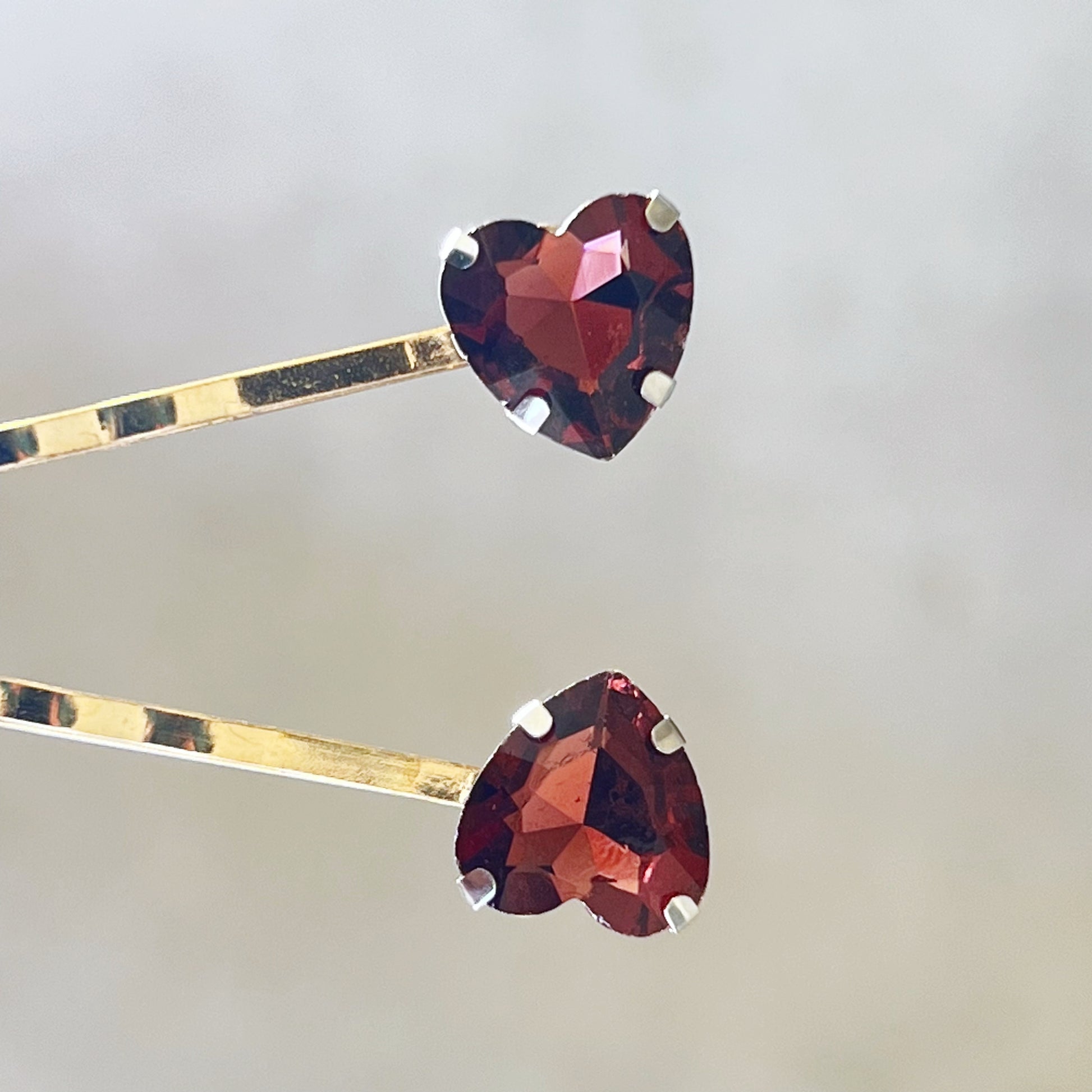 Cranberry Red Rhinestone Heart Hair Pins: Elegant Romantic Accessories