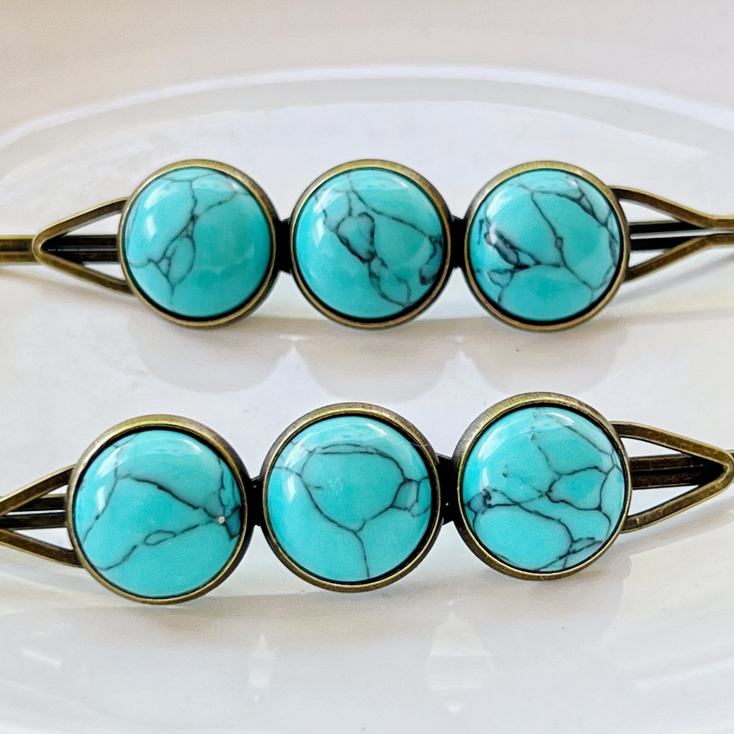 Turquoise Hair Pins - Western Cowgirl Decorative Brass Bobby Pins, Women's Southwestern Hair Accessories