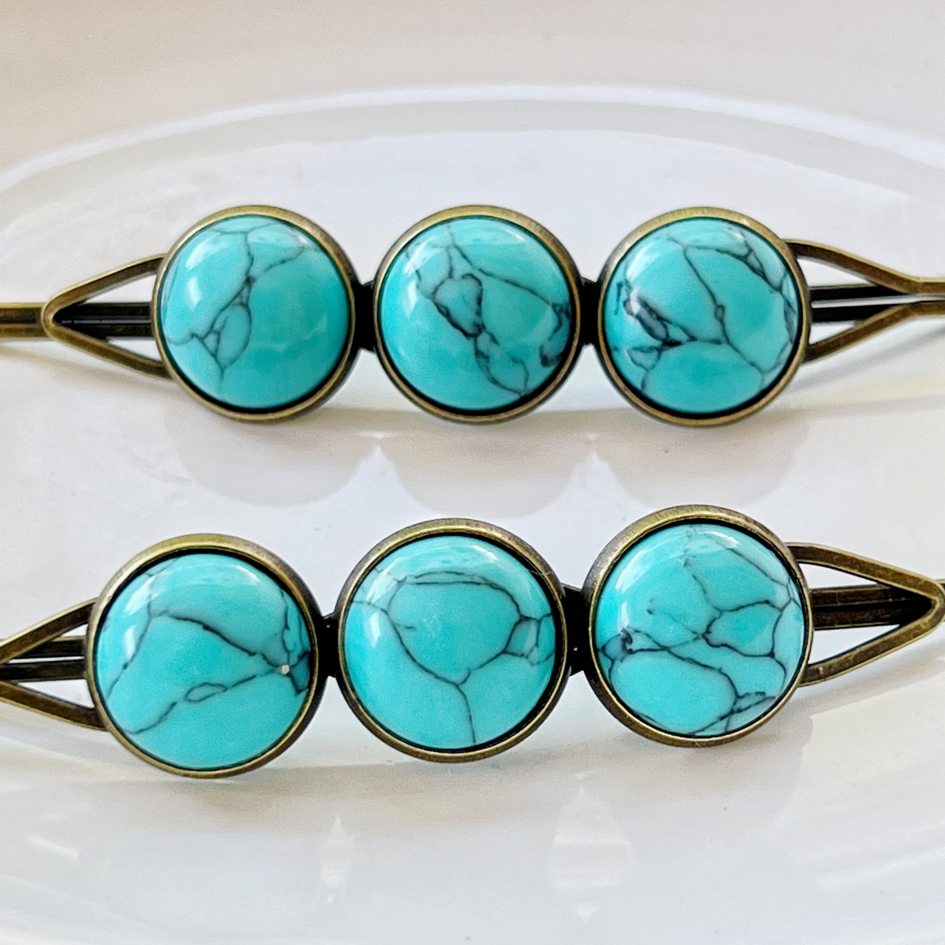 Turquoise Hair Pins - Western Cowgirl Decorative Brass Bobby Pins, Women's Southwestern Hair Accessories