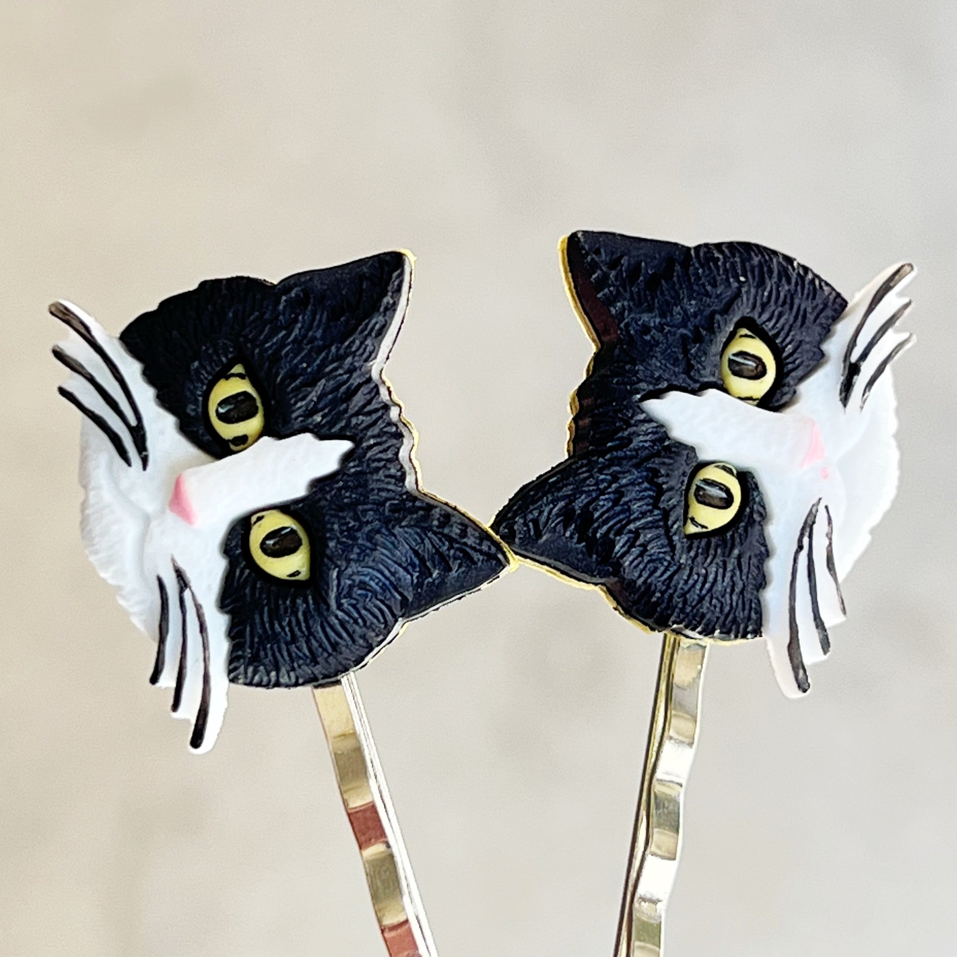 Black & White Cat Hair Pins - Feline-Inspired Accessories
