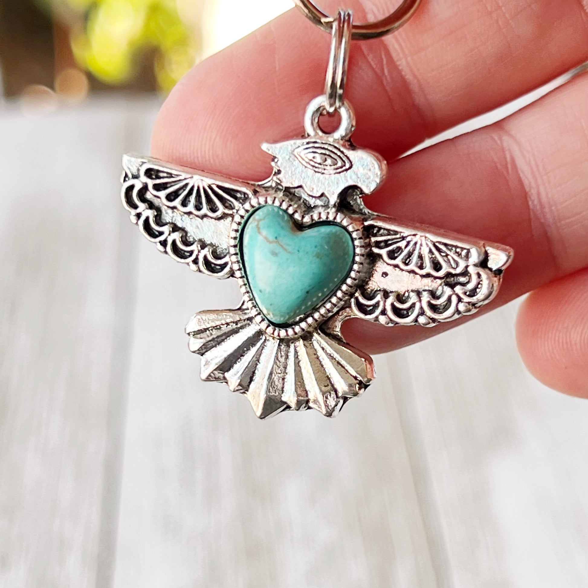 Turquoise Thunderbird Western Zipper Pull Handbag Charm - Stylish Southwest-Inspired Accessory