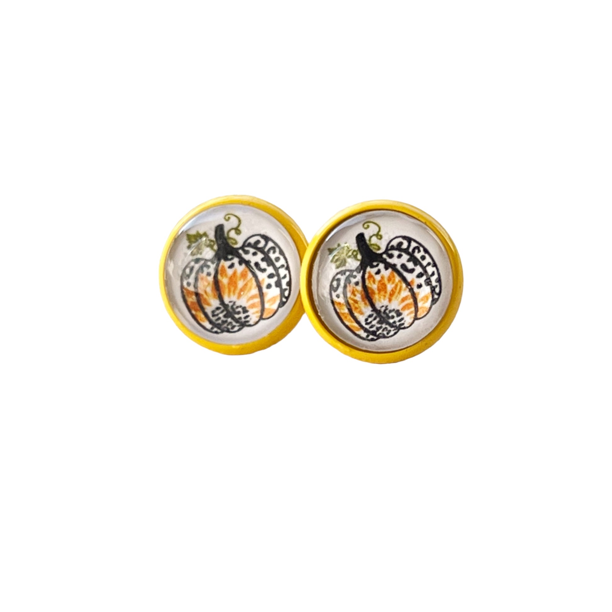 Pumpkin & Sunflower Yellow Stud Earrings: Unique Autumn Accents for Your Style