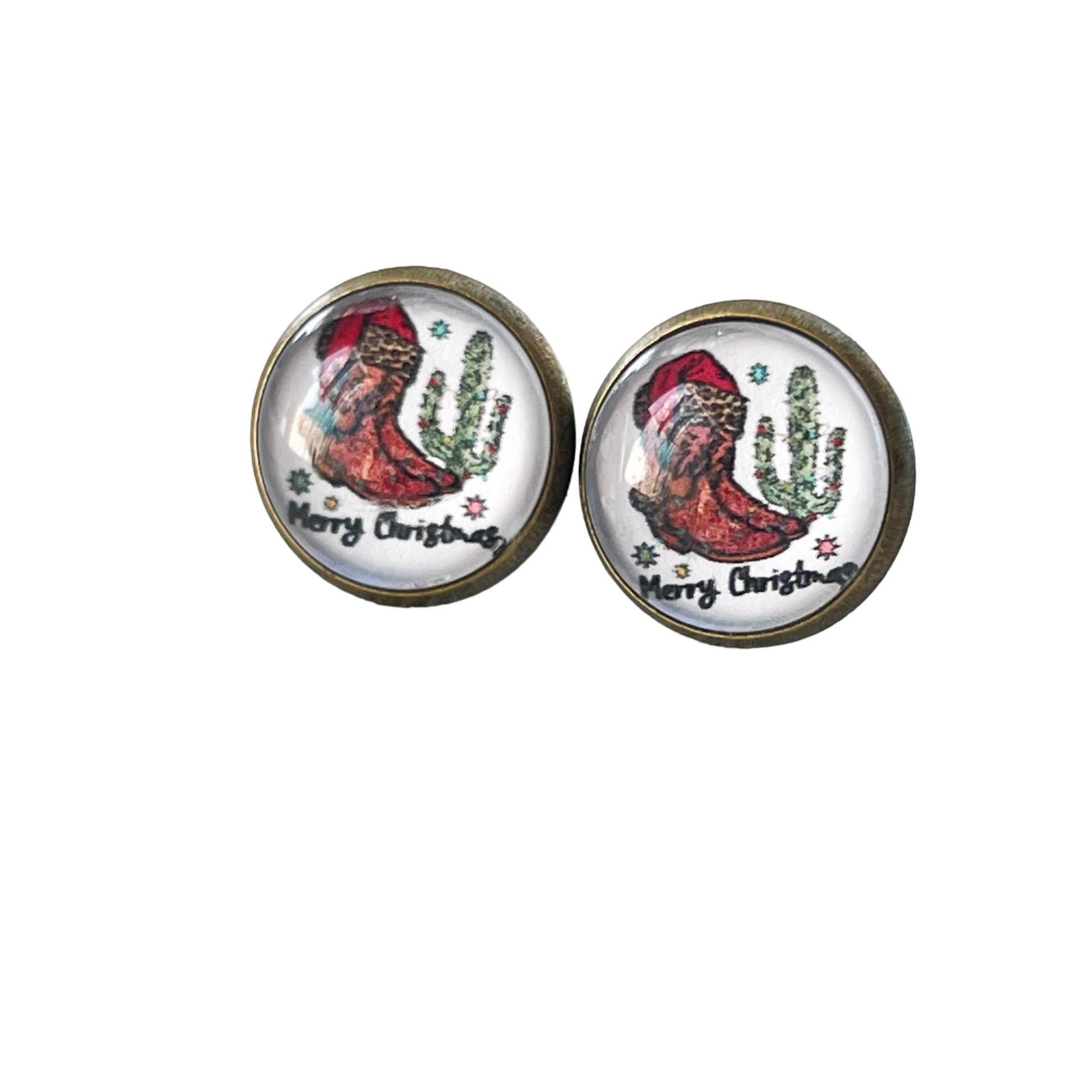 Western Cactus & Boot Merry Christmas Stud Earrings: Festive Southwest Charm
