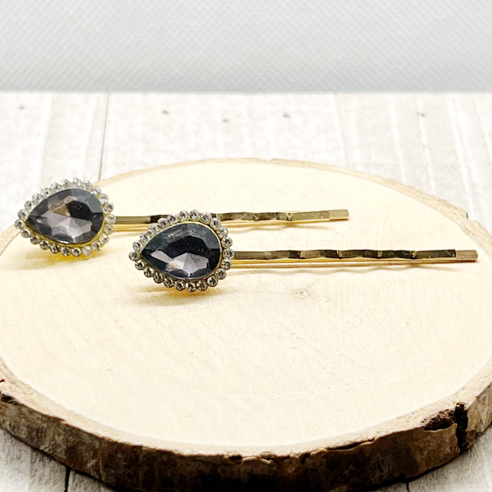 Dark Gray Black Rhinestone Hair Pins