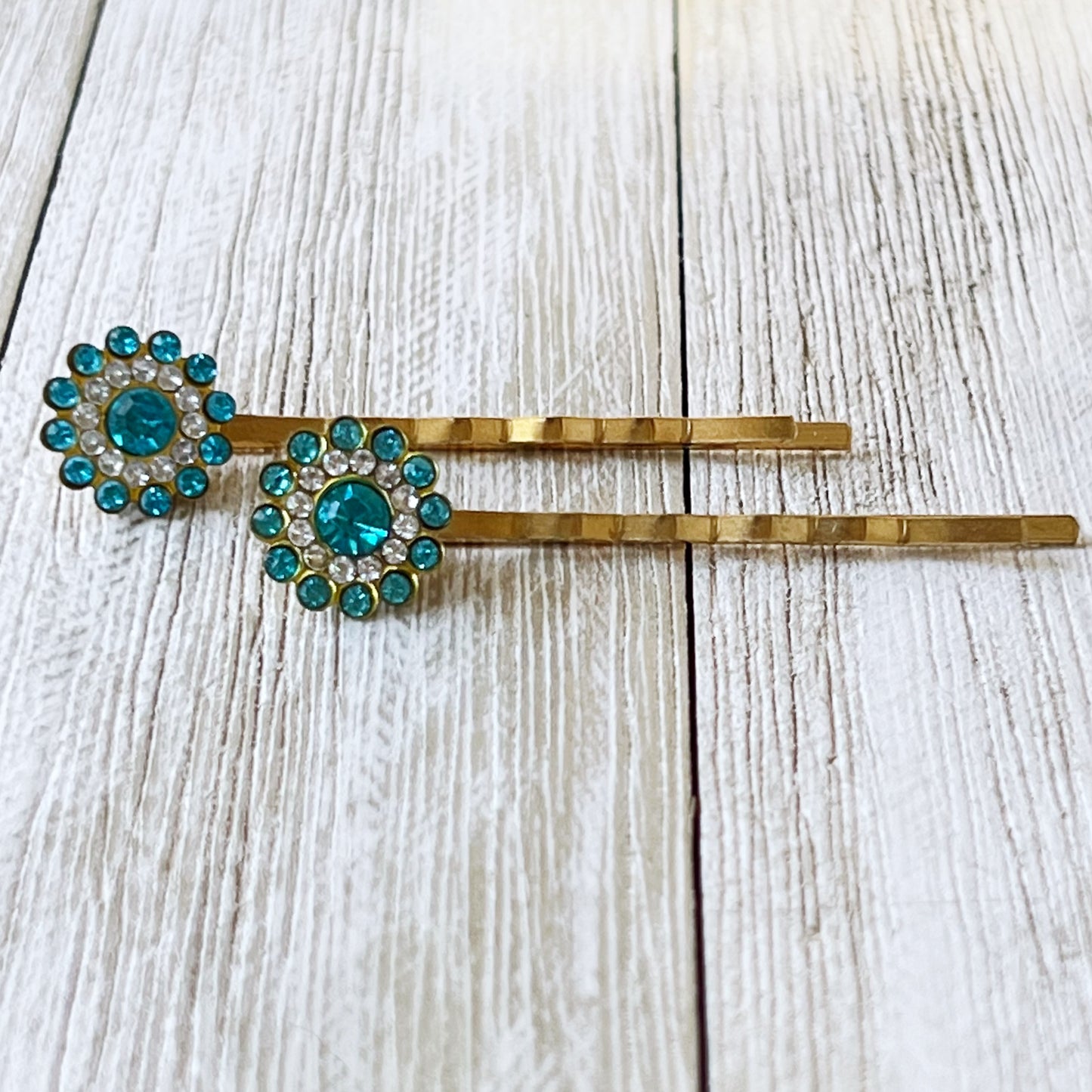 Blue Rhinestone Flower Hair Pins - Elegant and Sparkling Floral Hair Accessories