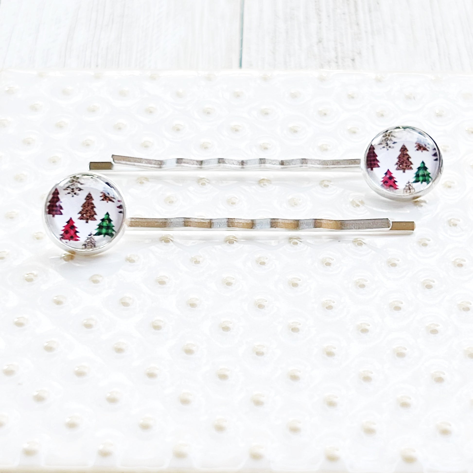 Plaid Christmas Tree Holiday Bobby Pins