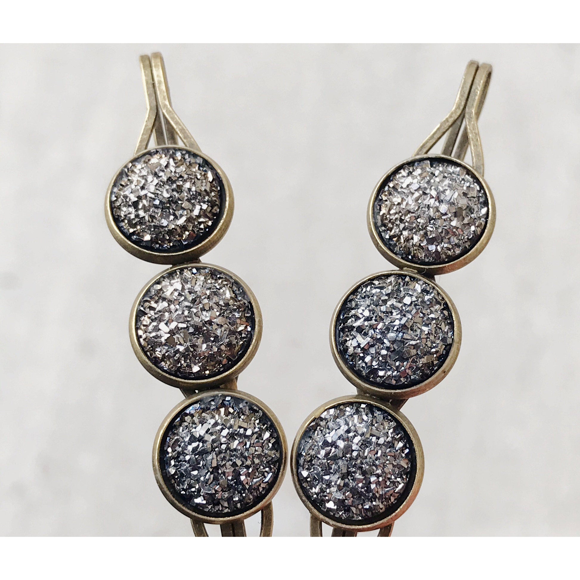 Slate Gray Metallic Druzy Hair Pins- Stylish & Elegant Hair Accessory
