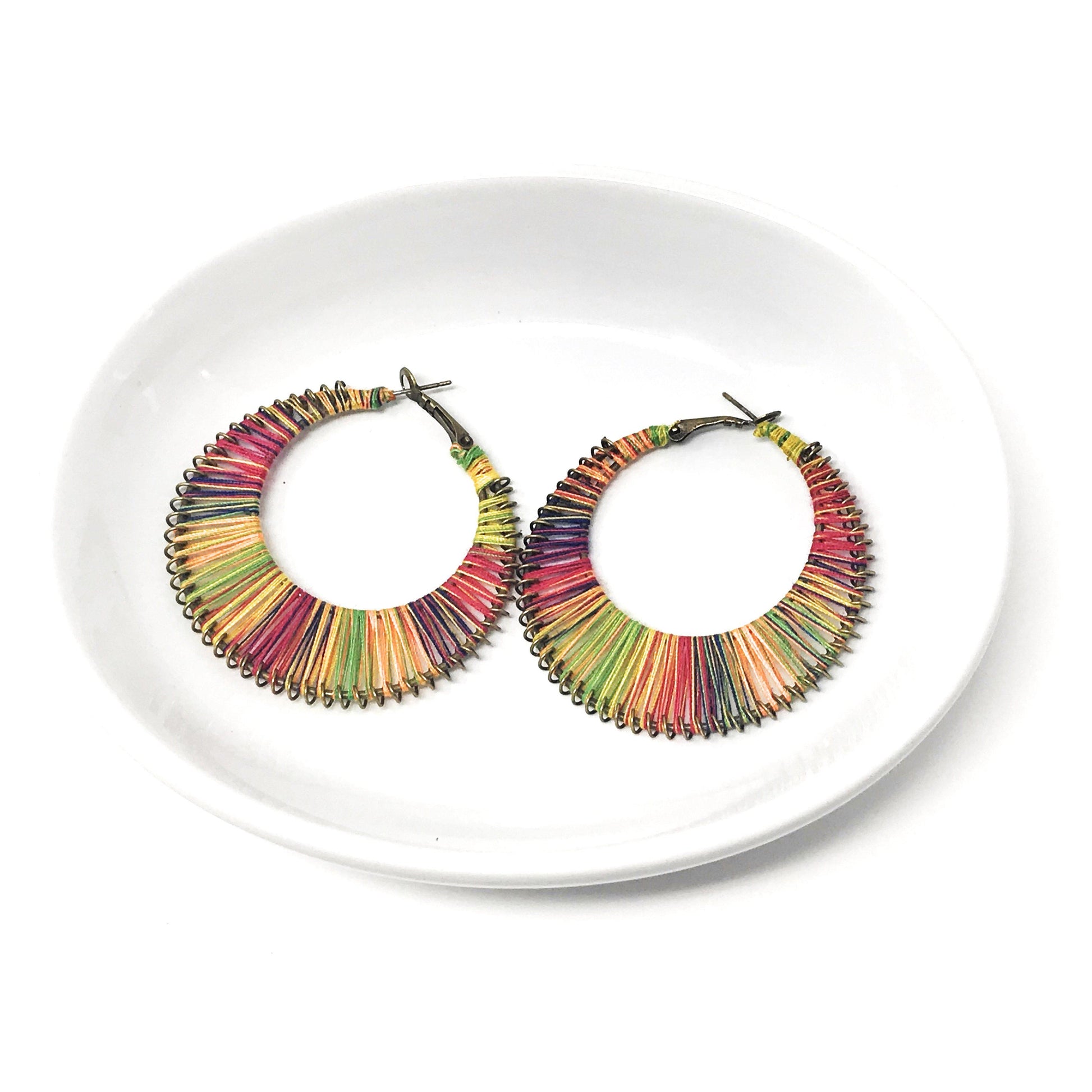 Multi-Colored String Hoop Earrings - Vibrant & Playful Accessories