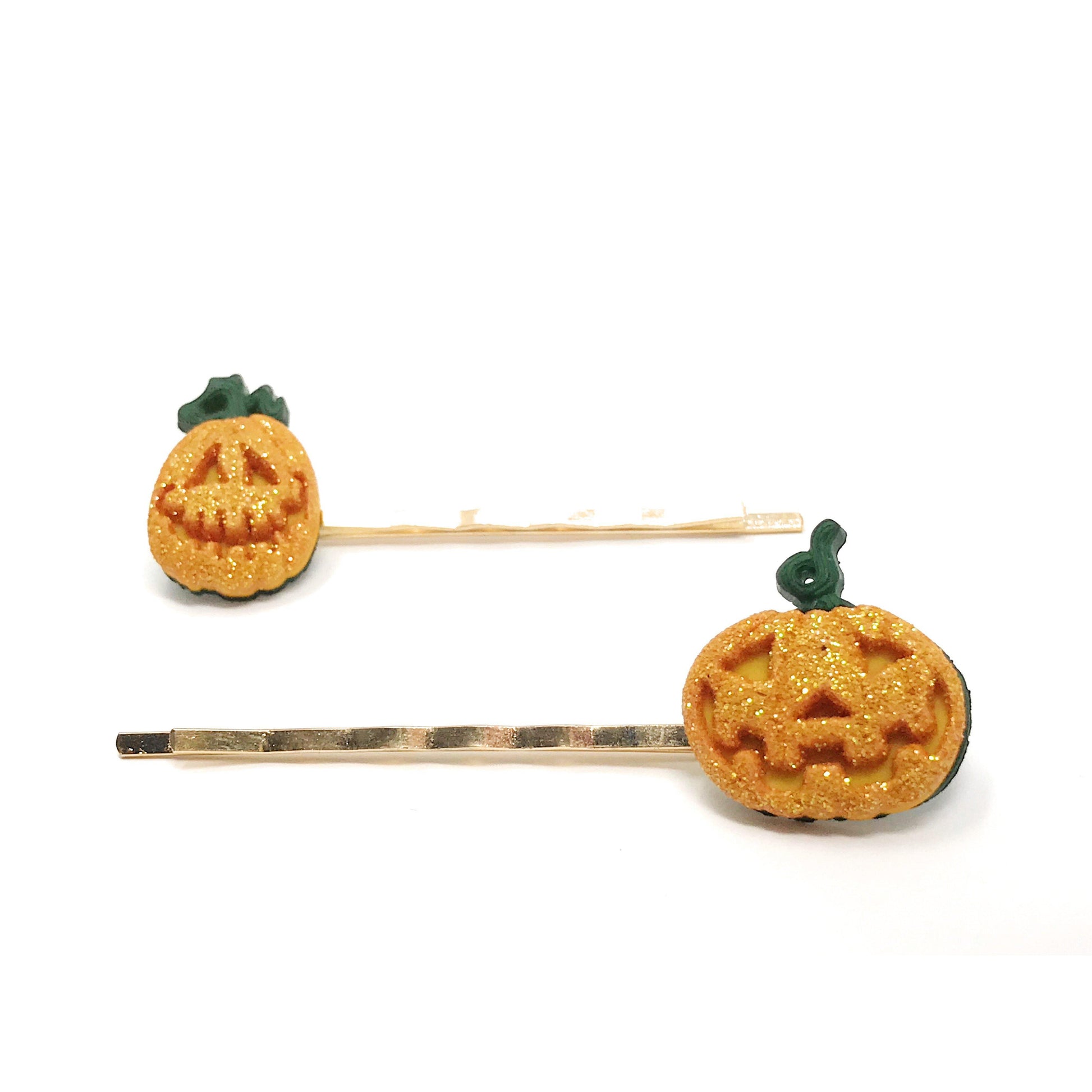 Orange Glitter Pumpkin Halloween Hair Pins